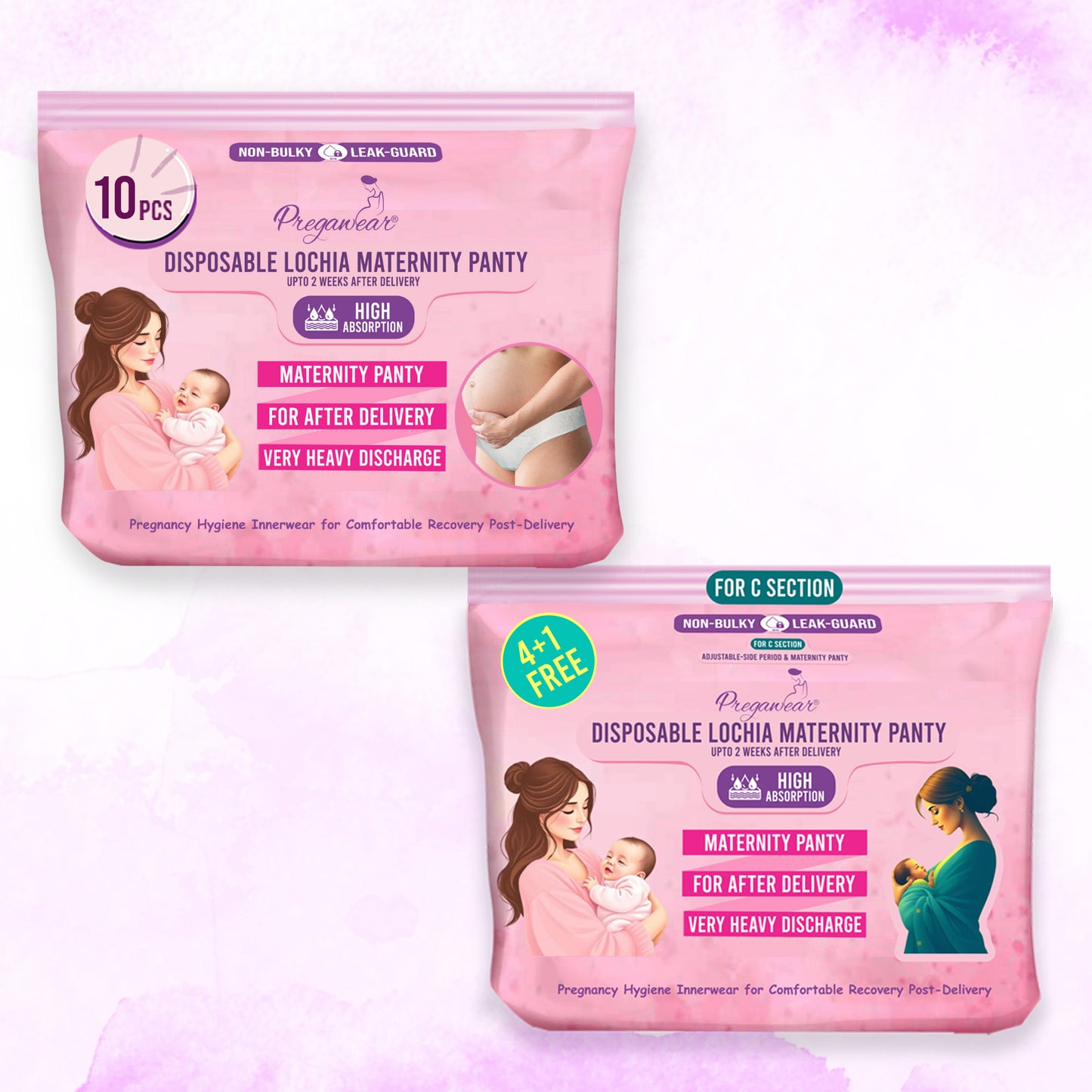Pregawear Lochia & CS Maternity Panty Combo| Disposable Postpartum Underwear for Normal Delivery & C-Section Recovery| Antifungal, Antibacterial, Breathable, Leak-Proof Panties for New Mothers