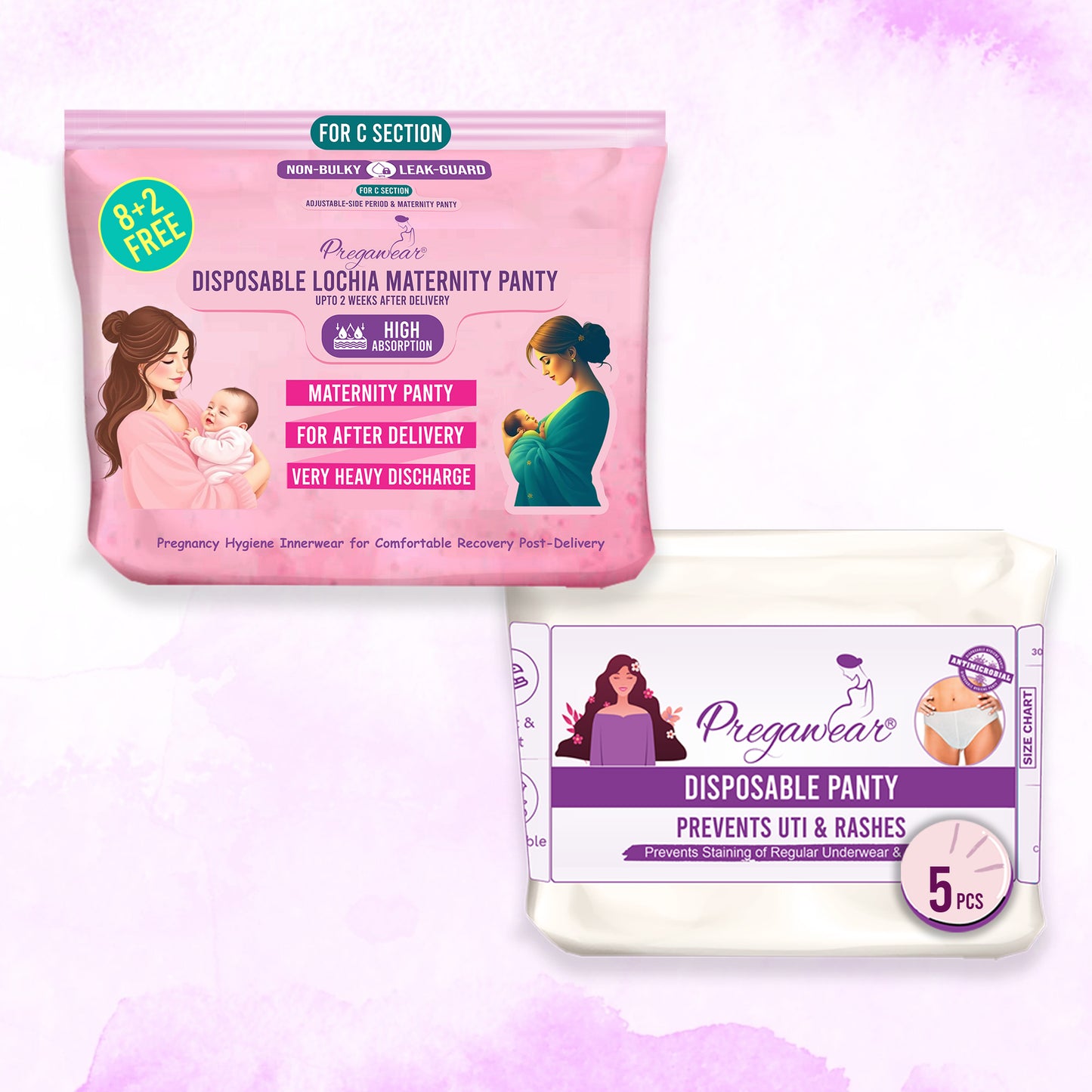 Pregawear C Section Maternity Panty & Disposable Hygiene Panties Combo| Low Waist High Absorption| Soft, Secure, Breathable Pregnancy Underwear| New Mothers After Birth| During & Post Delivery