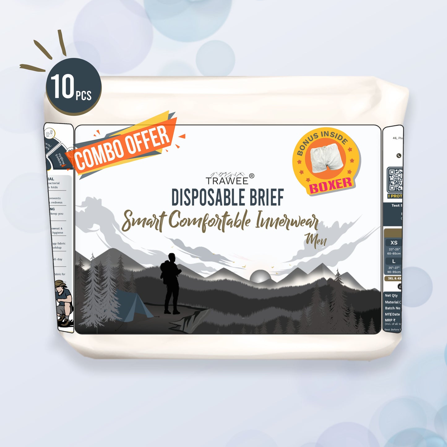 Trawee Disposable Men Brief with Free Boxer | Office, Daily Use, Travel, Spa,Night Wear| Prevents Infection| Anti Fungal & Anti Bacterial Underwear| Absorbs Sweat| Rash Free