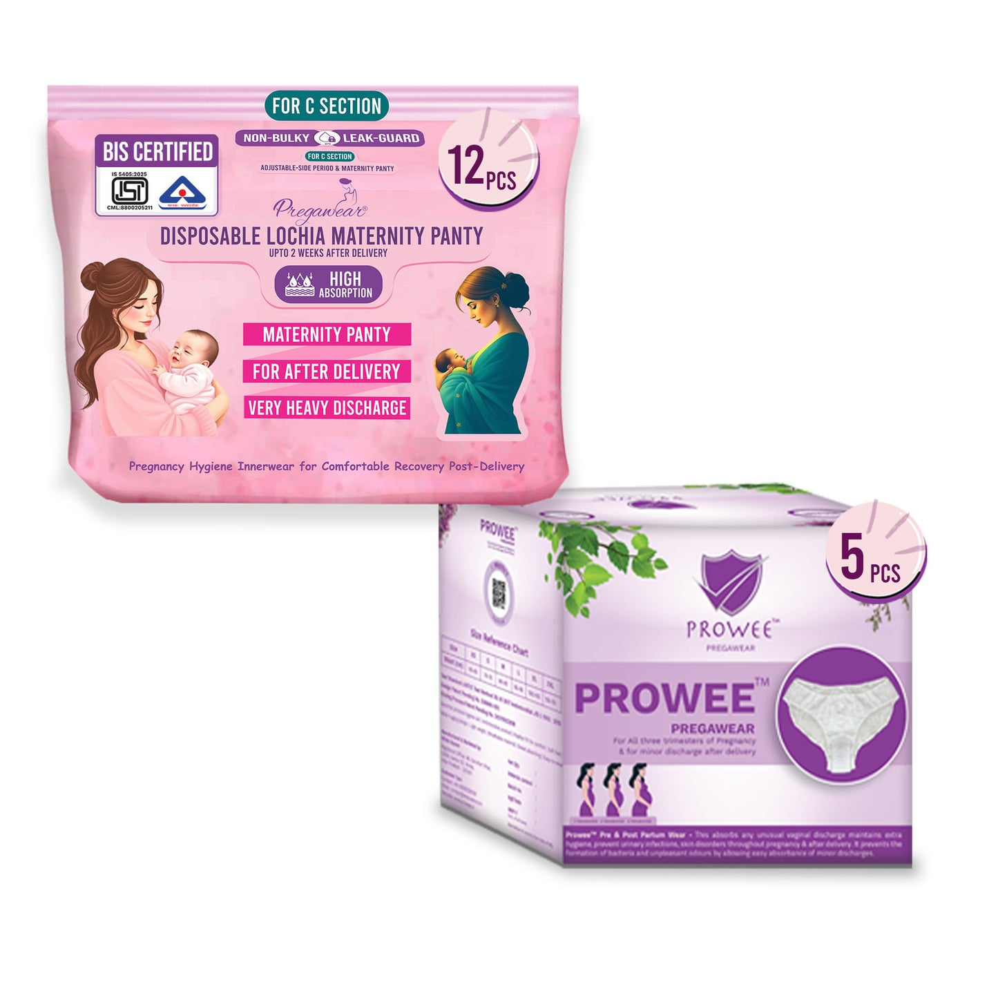 Pregawear Lochia Maternity Panty C Section & Regular Panties Combo| Antifungal, Antibacterial, Soft, Breathable, Leak-Proof Underwear for New Mothers| Heavy & Light Daily Discharge Pregnancy