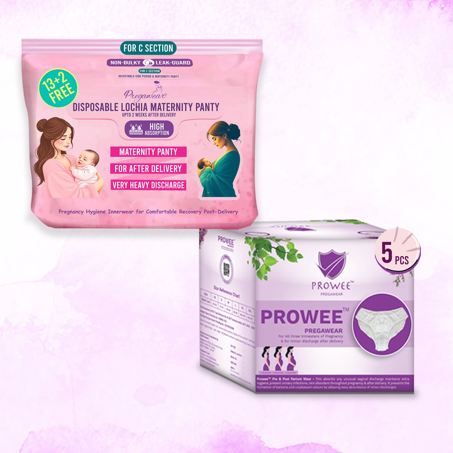 Pregawear Lochia Maternity Panty C Section & Regular Panties Combo| Antifungal, Antibacterial, Soft, Breathable, Leak-Proof Underwear for New Mothers| Heavy & Light Daily Discharge Pregnancy