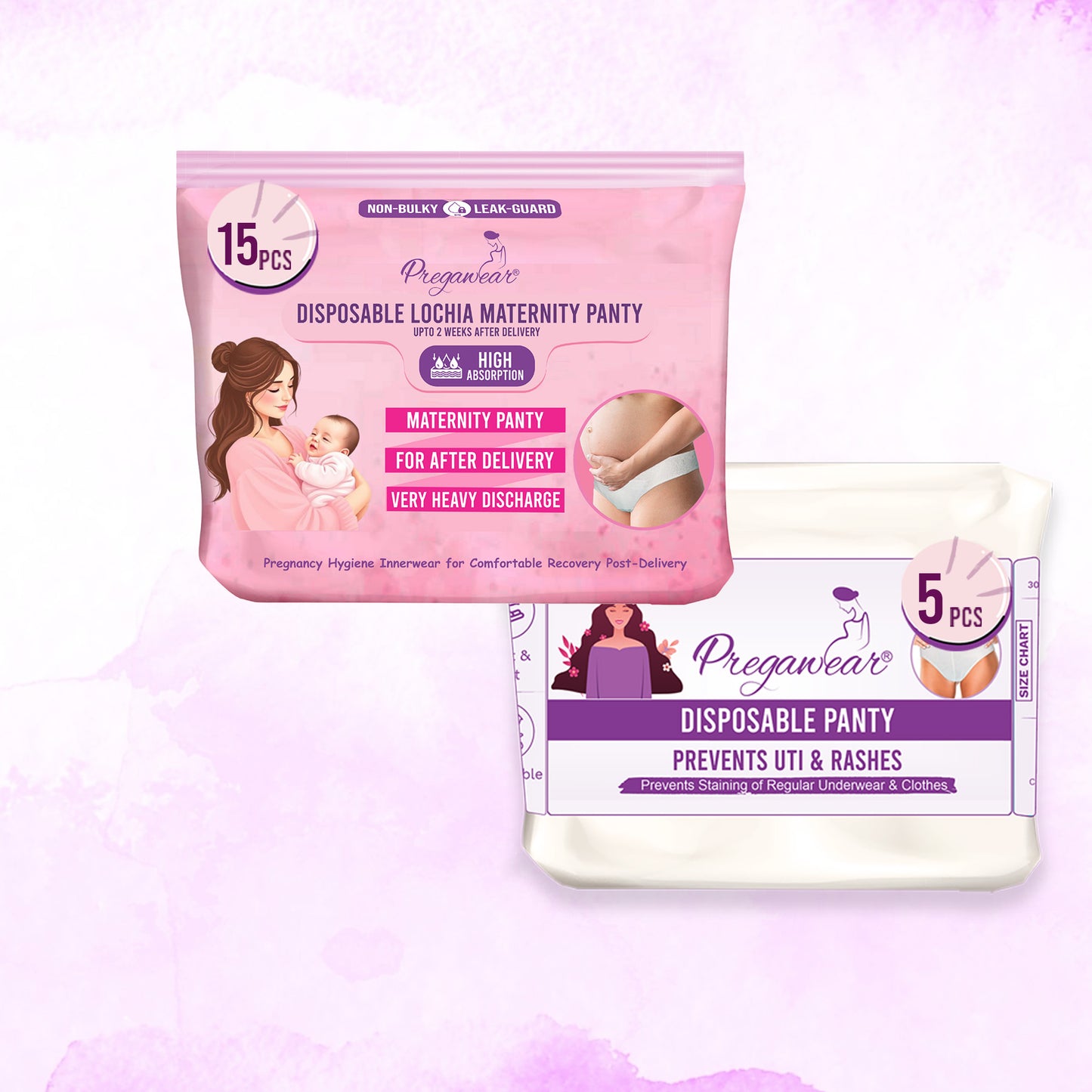 Pregawear Lochia Maternity Panty & Disposable Panties Combo| Leak-Proof, Rash-Free, Antifungal, Antibacterial Hygiene Underwear for Comfortable Recovery| Skin-Friendly After Delivery Care