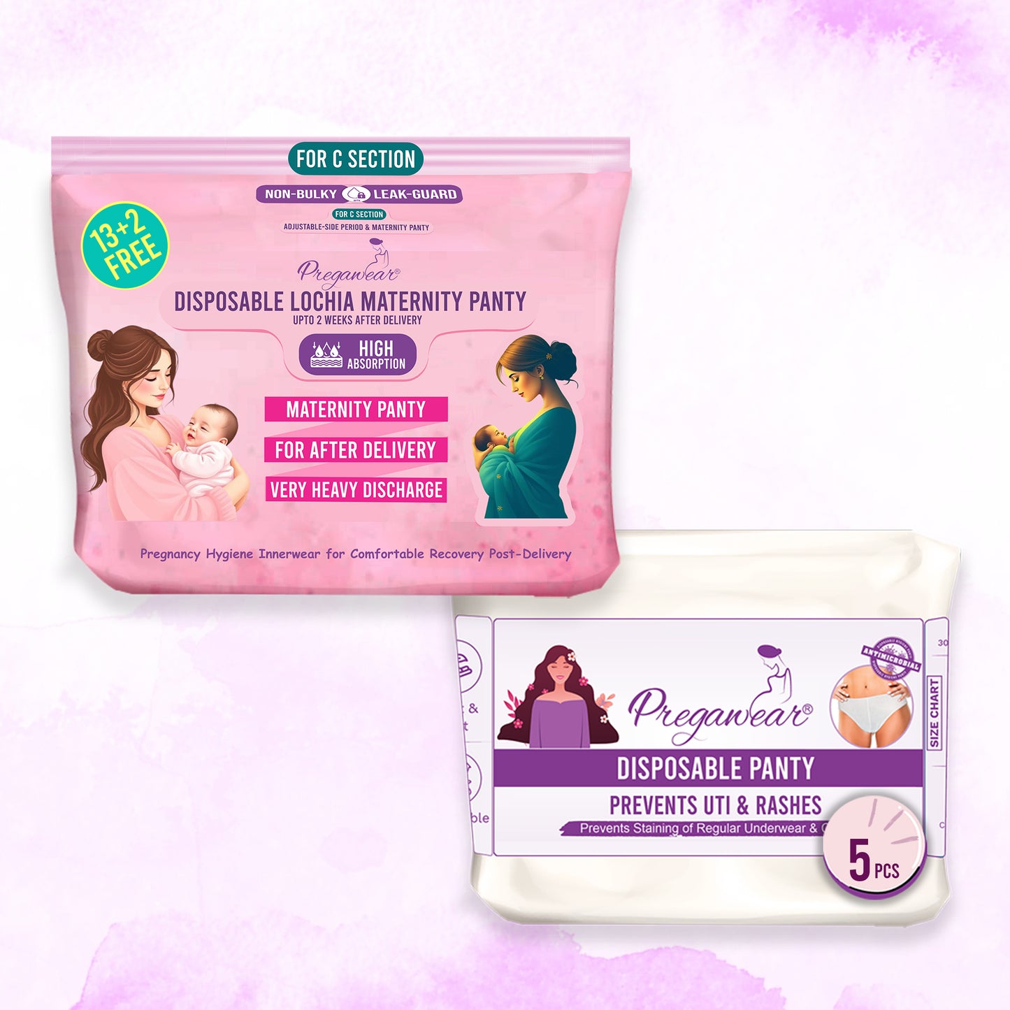 Pregawear C Section Maternity Panty & Disposable Hygiene Panties Combo| Low Waist High Absorption| Soft, Secure, Breathable Pregnancy Underwear| New Mothers After Birth| During & Post Delivery