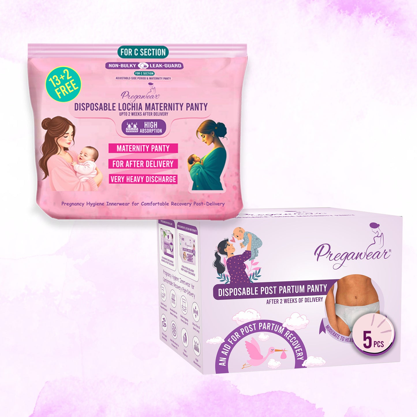 Pregawear C-Section Maternity Panty & Disposable Postpartum Panty Combo | Low Rise C Section Underwear with Ultra Thin, Leak-Proof, Antibacterial Antifungal Mid Waist After Delivery Care