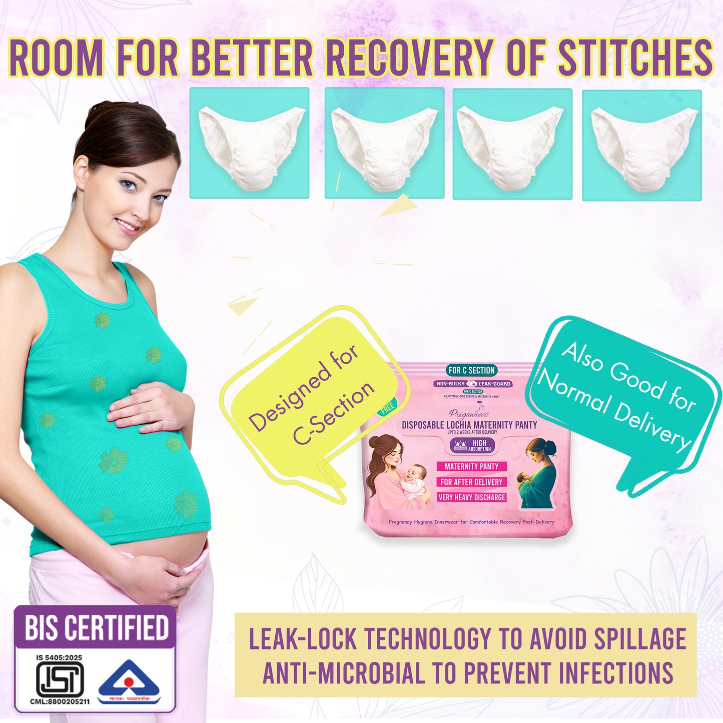 Pregawear Lochia Maternity C Section Panty|Heavy Flow Postpartum| Also for Normal DeliveryIDisposable Period