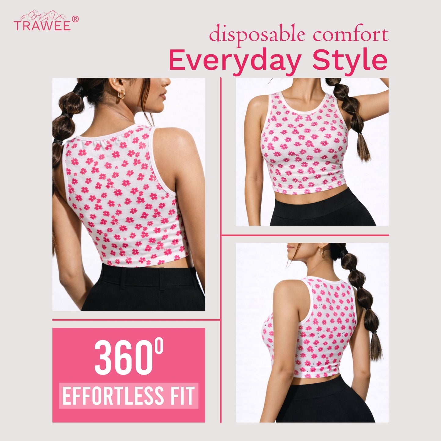 Trawee Print Pop Disposable Top for Women | Breathable, Antibacterial & Antifungal Innerwear | Travel-Friendly Lightweight Summer Tank Top