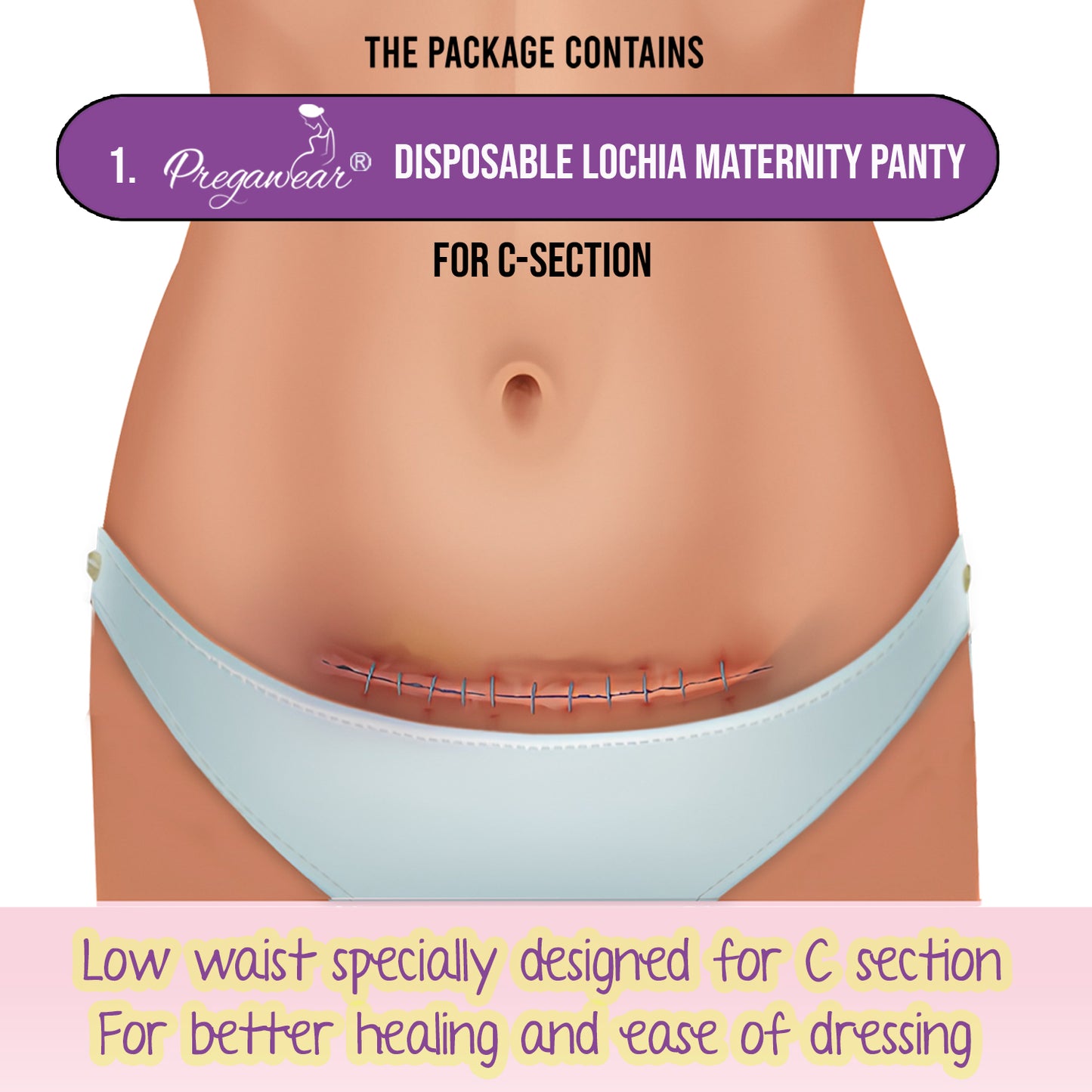 Pregawear Lochia Maternity Panty for C Section & Maternity Pad Combo for Heavy Flow Post Delivery