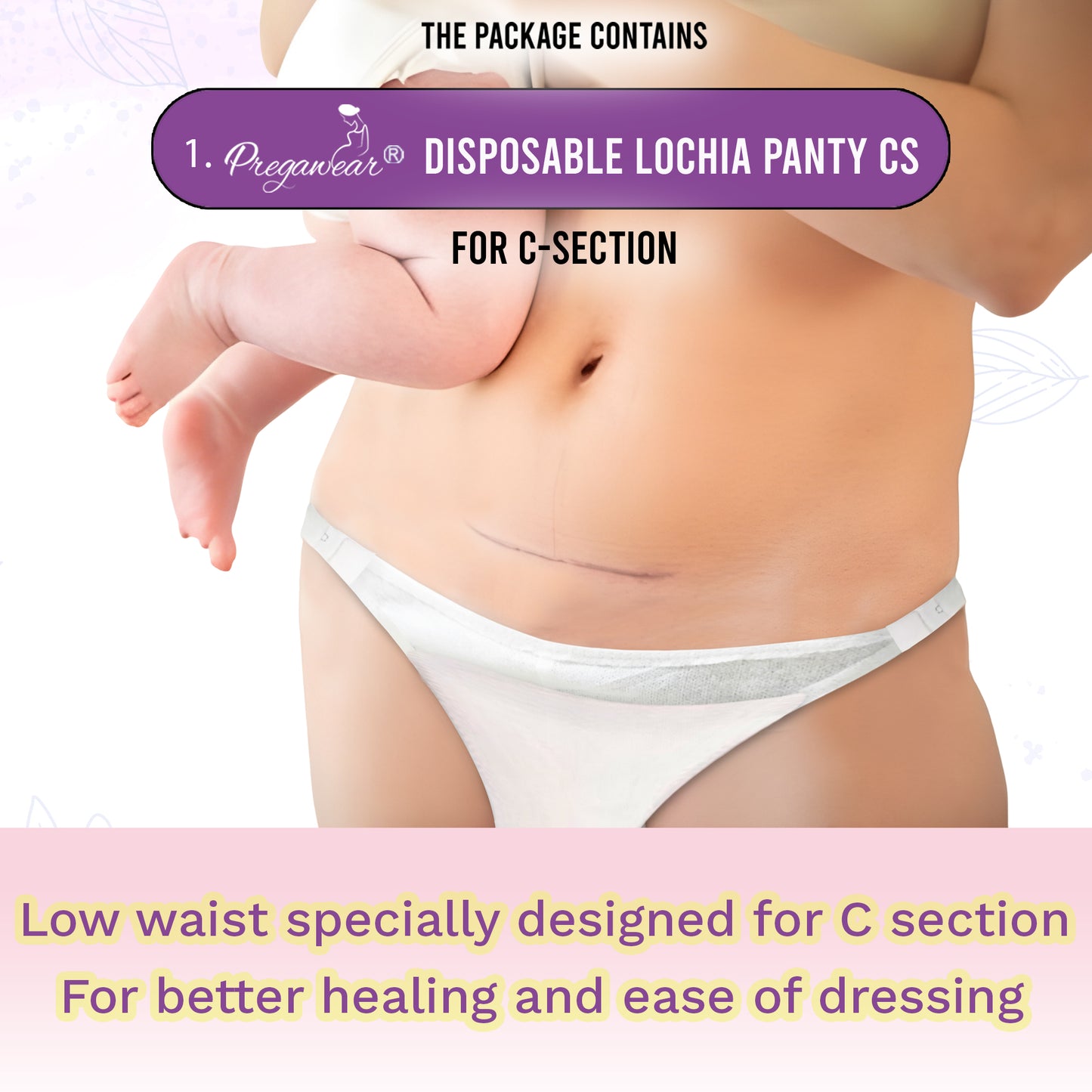 Pregawear C-Section Maternity Panty & Disposable Postpartum Panty Combo | Low Rise C Section Underwear with Ultra Thin, Leak-Proof, Antibacterial Antifungal Mid Waist After Delivery Care