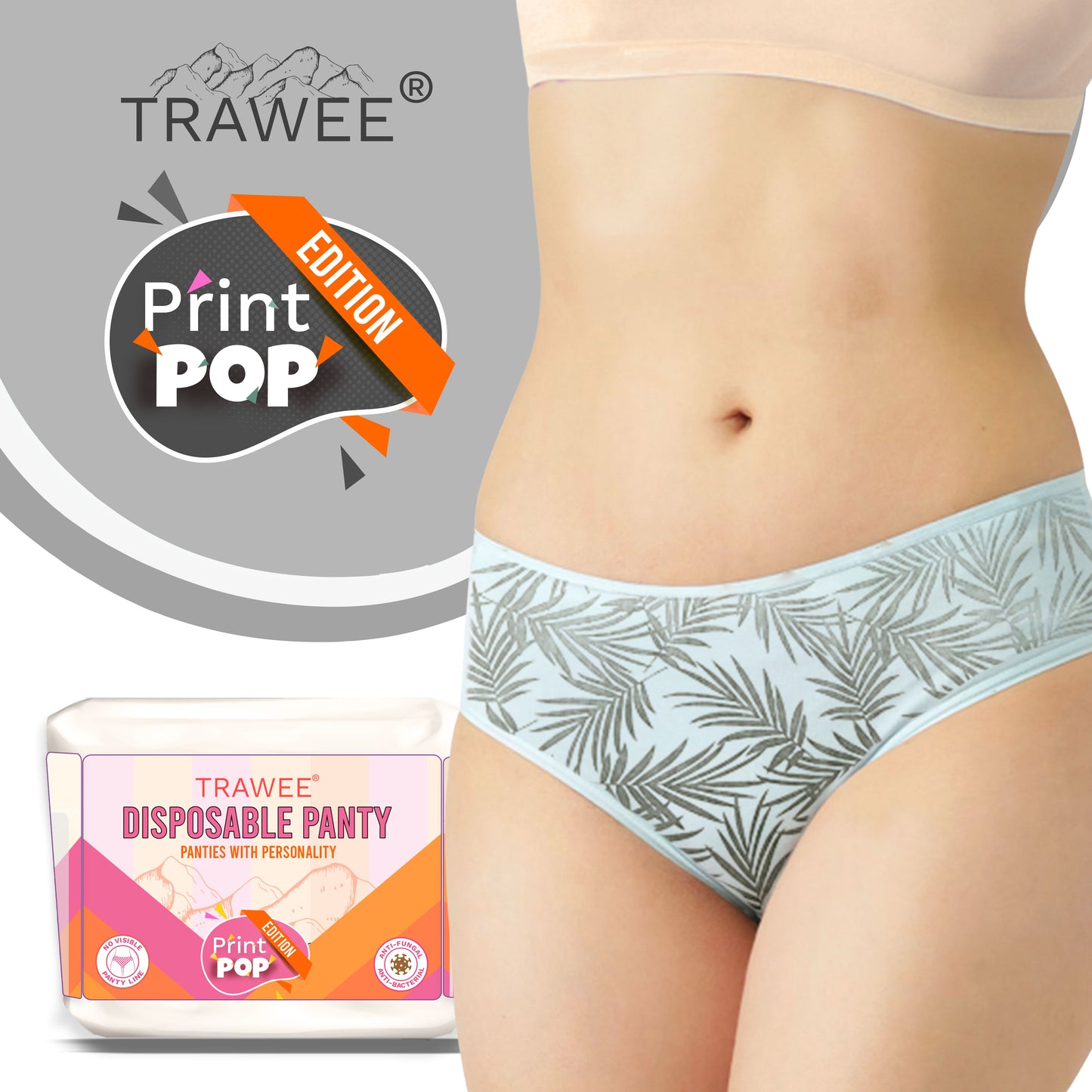 Trawee Women Disposable Innerwear| Print Pop Travel Panty | Rash-Free, Breathable, Antibacterial, Antifungal| Prevents UTI| Perfect for Daily Use, Trips, Trekking & Vacations| No Laundry - XL (Copy)