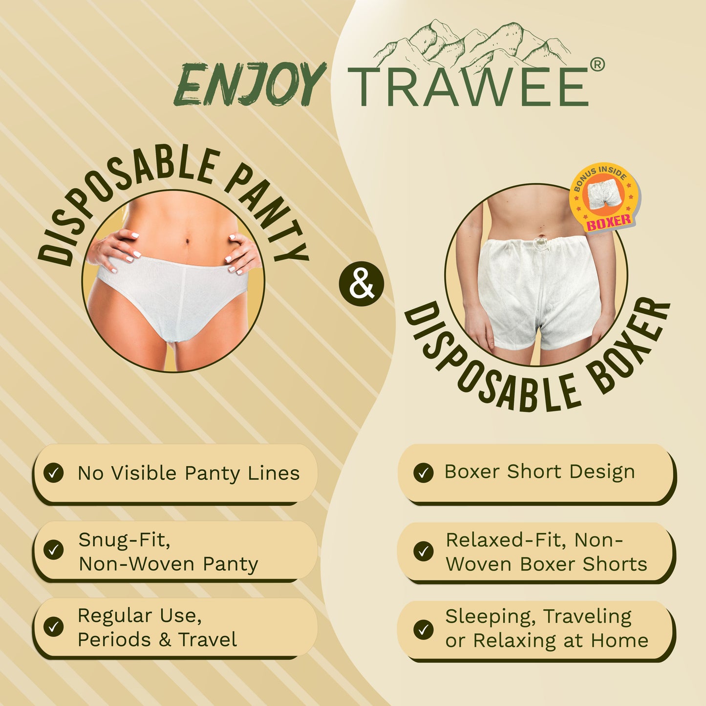 Trawee Disposable Women Panty with Free Boxer | Travel, Periods, Maternity, Spa,Night Wear| Anti Fungal & Anti Bacterial Underwear| Absorbs Sweat & Daily Discharge| Rash Free