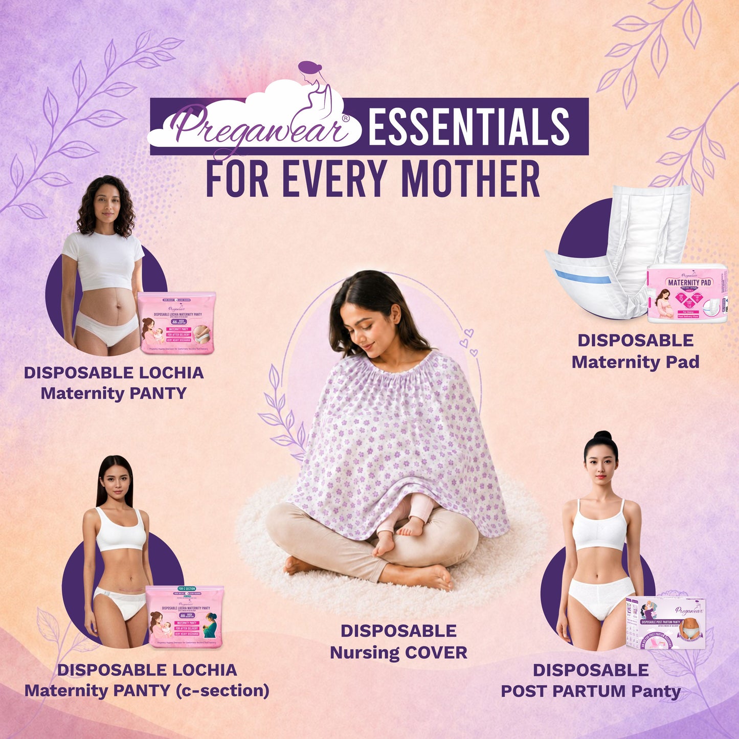 Pregawear Print Pop Lochia Maternity Panty for Women | Disposable Postpartum Panty for Heavy Flow After Delivery | Soft Breathable Leak-Guard Underwear for Hospital, Travel & Home Use