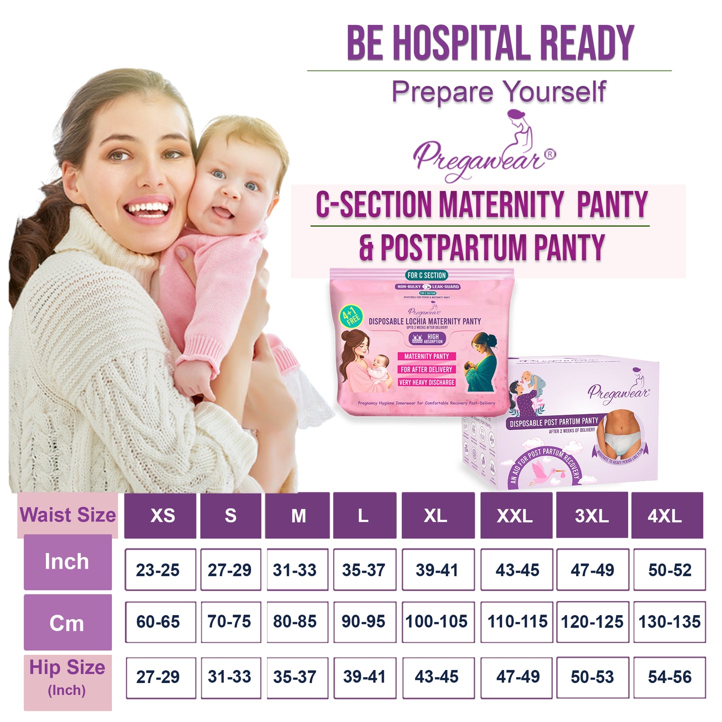 Pregawear C-Section Maternity Panty & Disposable Postpartum Panty Combo | Low Rise C Section Underwear with Ultra Thin, Leak-Proof, Antibacterial Antifungal Mid Waist After Delivery Care