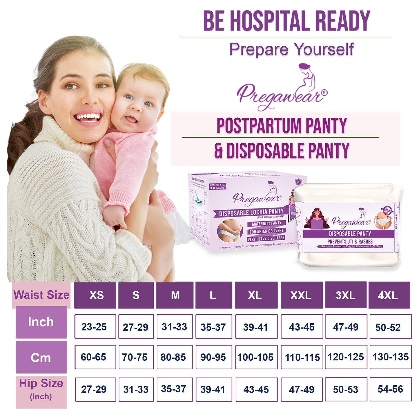 Pregawear Post Partum Maternity Panty & Disposable Panties Combo| Leak-Proof, Anti-Rash, Antibacterial, Antifungal Hygiene Underwear for Comfortable Recovery| After Delivery Skin-Friendly Care