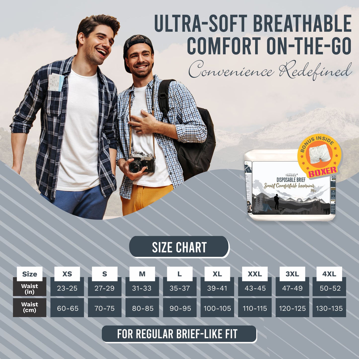 Trawee Disposable Men Brief with Free Boxer | Office, Daily Use, Travel, Spa,Night Wear| Prevents Infection| Anti Fungal & Anti Bacterial Underwear| Absorbs Sweat| Rash Free