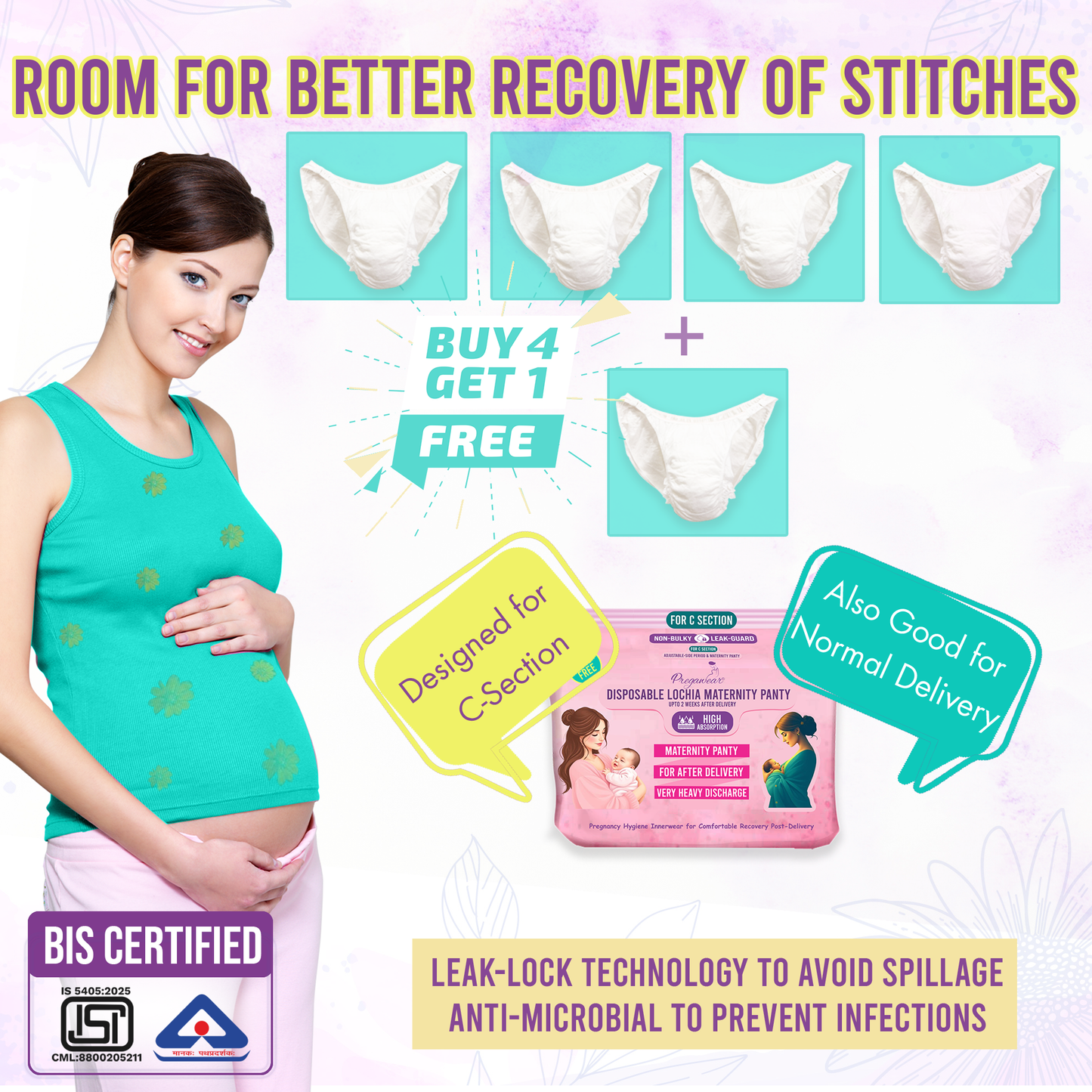 Pregawear Lochia Maternity C Section Panty|Heavy Flow Postpartum| Also for Normal DeliveryIDisposable Period