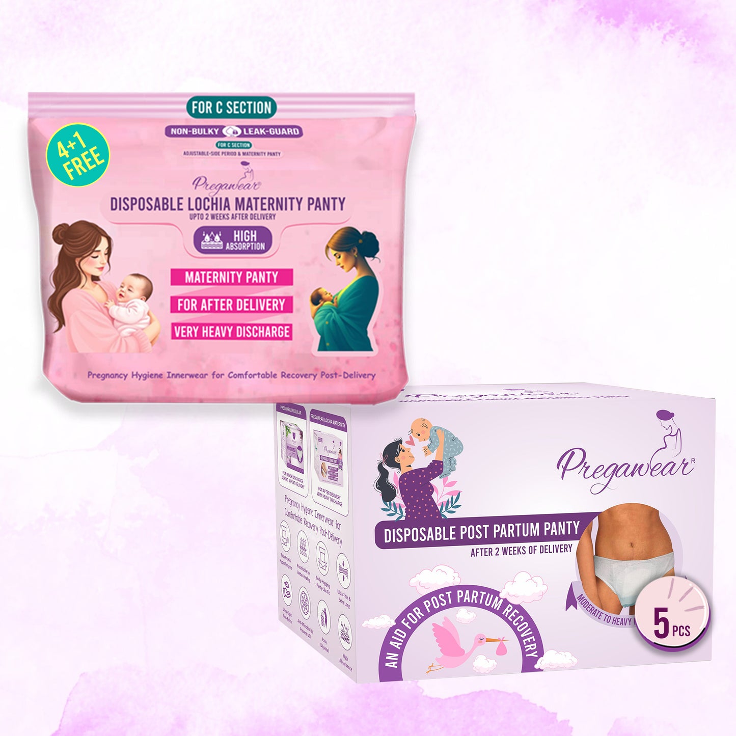 Pregawear C-Section Maternity Panty & Disposable Postpartum Panty Combo | Low Rise C Section Underwear with Ultra Thin, Leak-Proof, Antibacterial Antifungal Mid Waist After Delivery Care