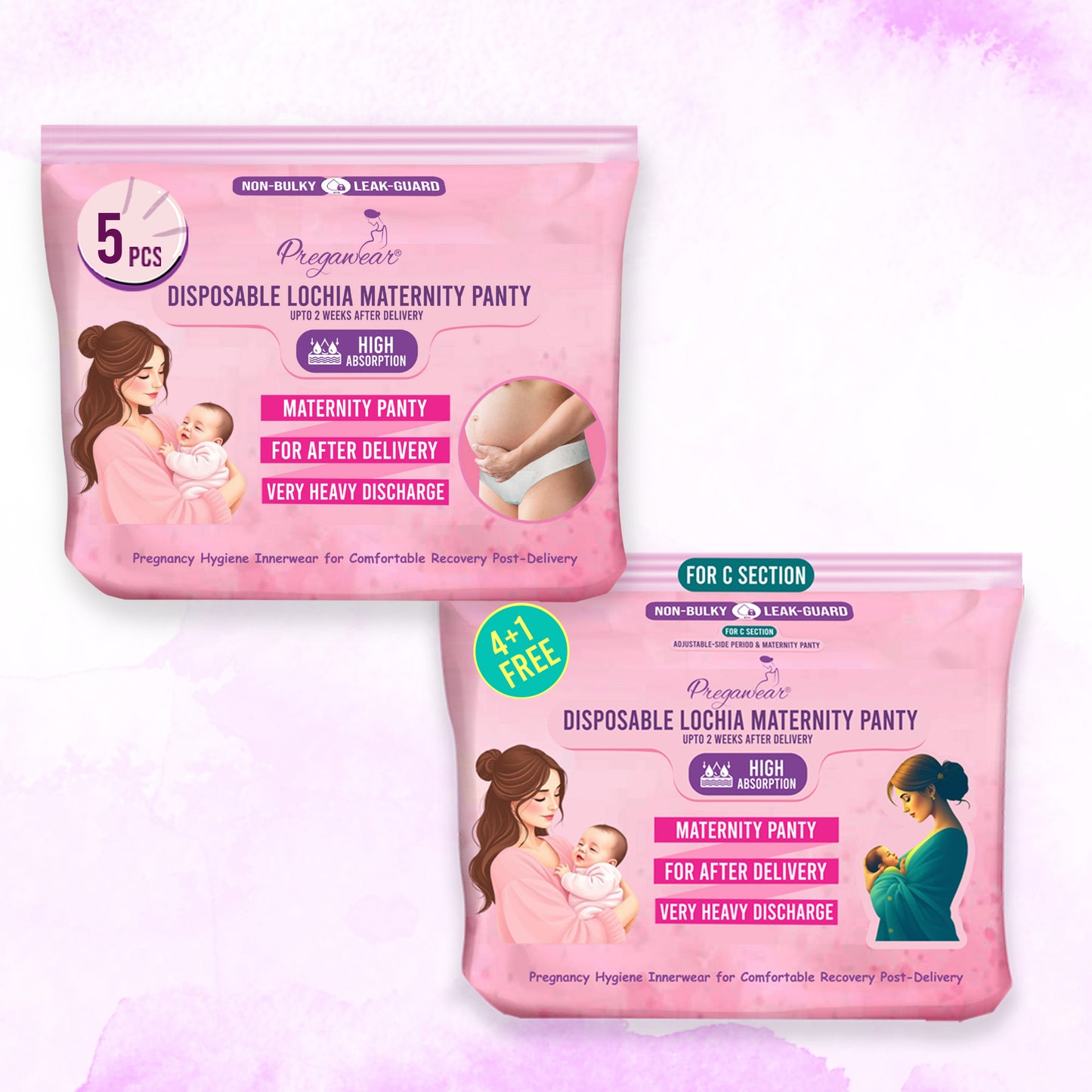 Pregawear Lochia & CS Maternity Panty Combo| Disposable Postpartum Underwear for Normal Delivery & C-Section Recovery| Antifungal, Antibacterial, Breathable, Leak-Proof Panties for New Mothers