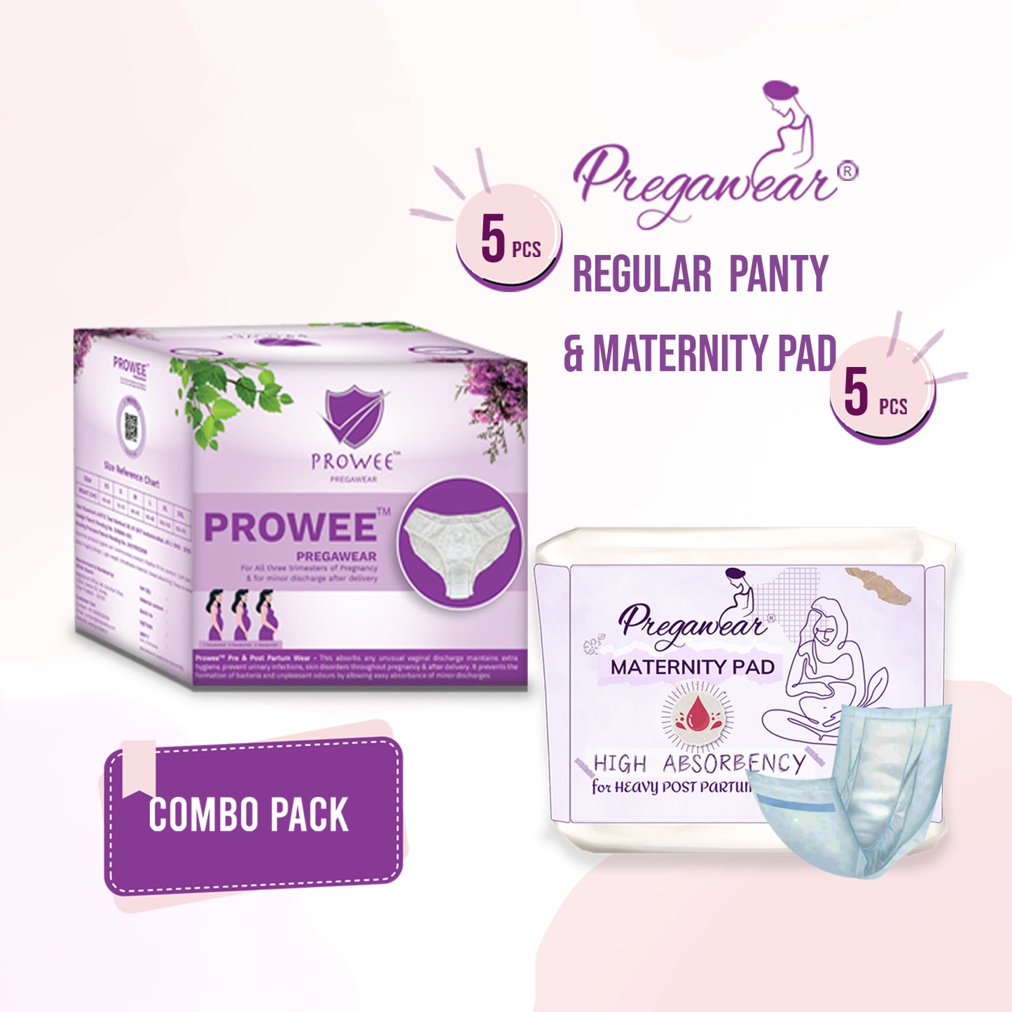 Pregawear Regular Disposable Panty & Maternity Pad Combo for Women during Pregnancy Stain-Proof