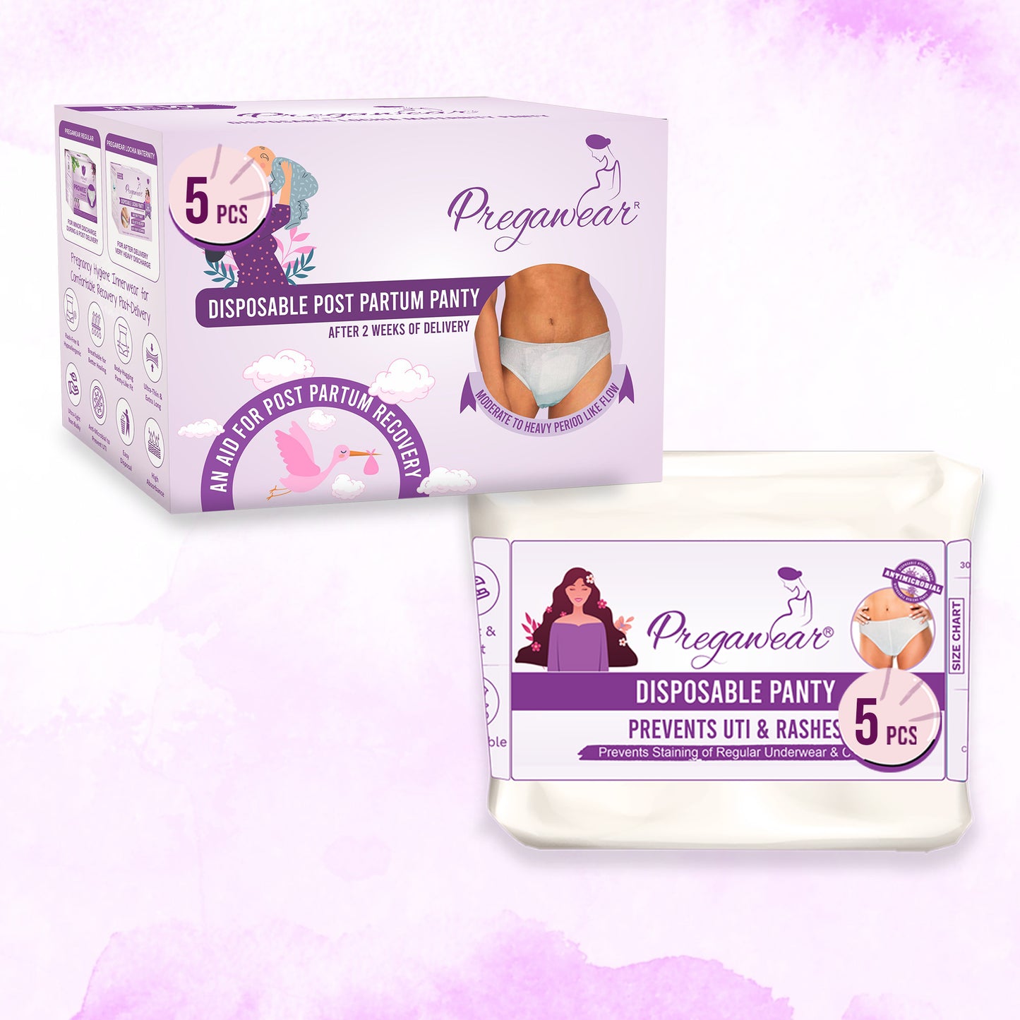 Pregawear Post Partum Maternity Panty & Disposable Panties Combo| Leak-Proof, Anti-Rash, Antibacterial, Antifungal Hygiene Underwear for Comfortable Recovery| After Delivery Skin-Friendly Care