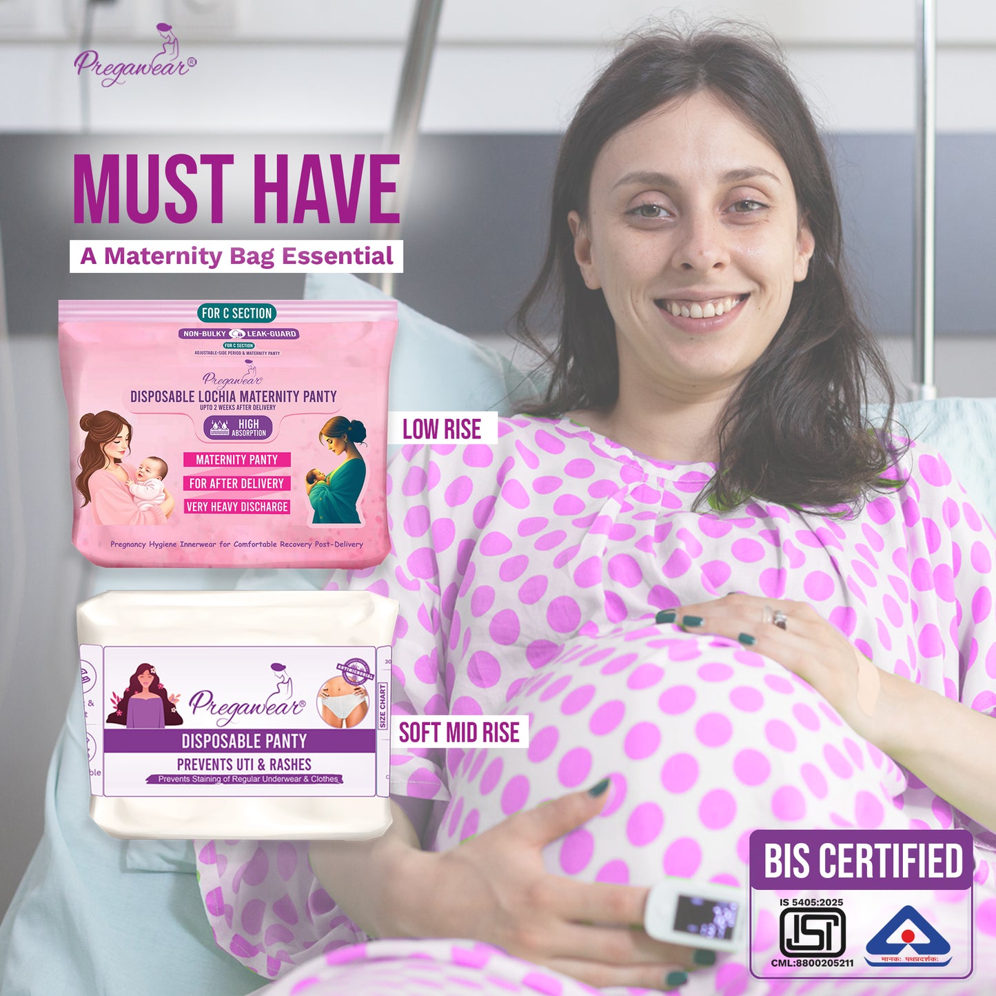 Pregawear C Section Maternity Panty & Disposable Hygiene Panties Combo| Low Waist High Absorption| Soft, Secure, Breathable Pregnancy Underwear| New Mothers After Birth| During & Post Delivery