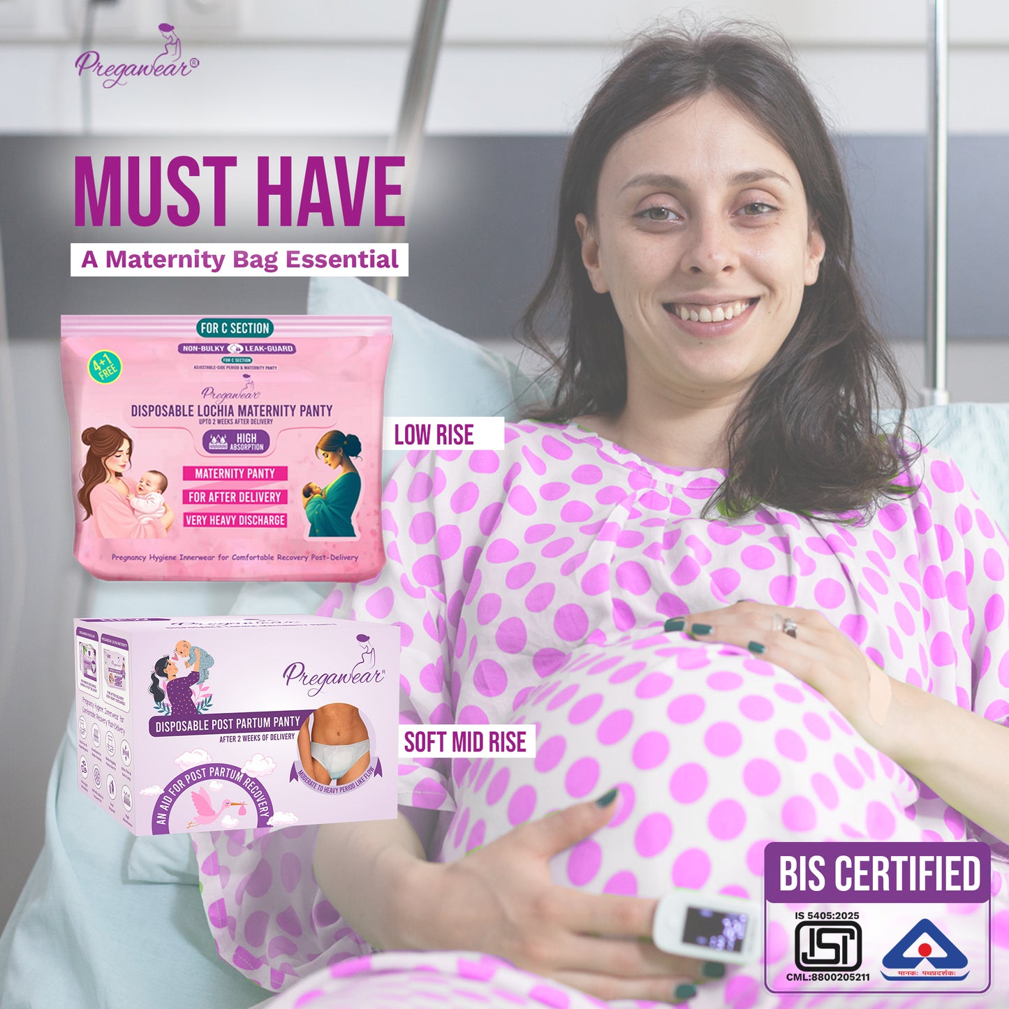 Pregawear C-Section Maternity Panty & Disposable Postpartum Panty Combo | Low Rise C Section Underwear with Ultra Thin, Leak-Proof, Antibacterial Antifungal Mid Waist After Delivery Care