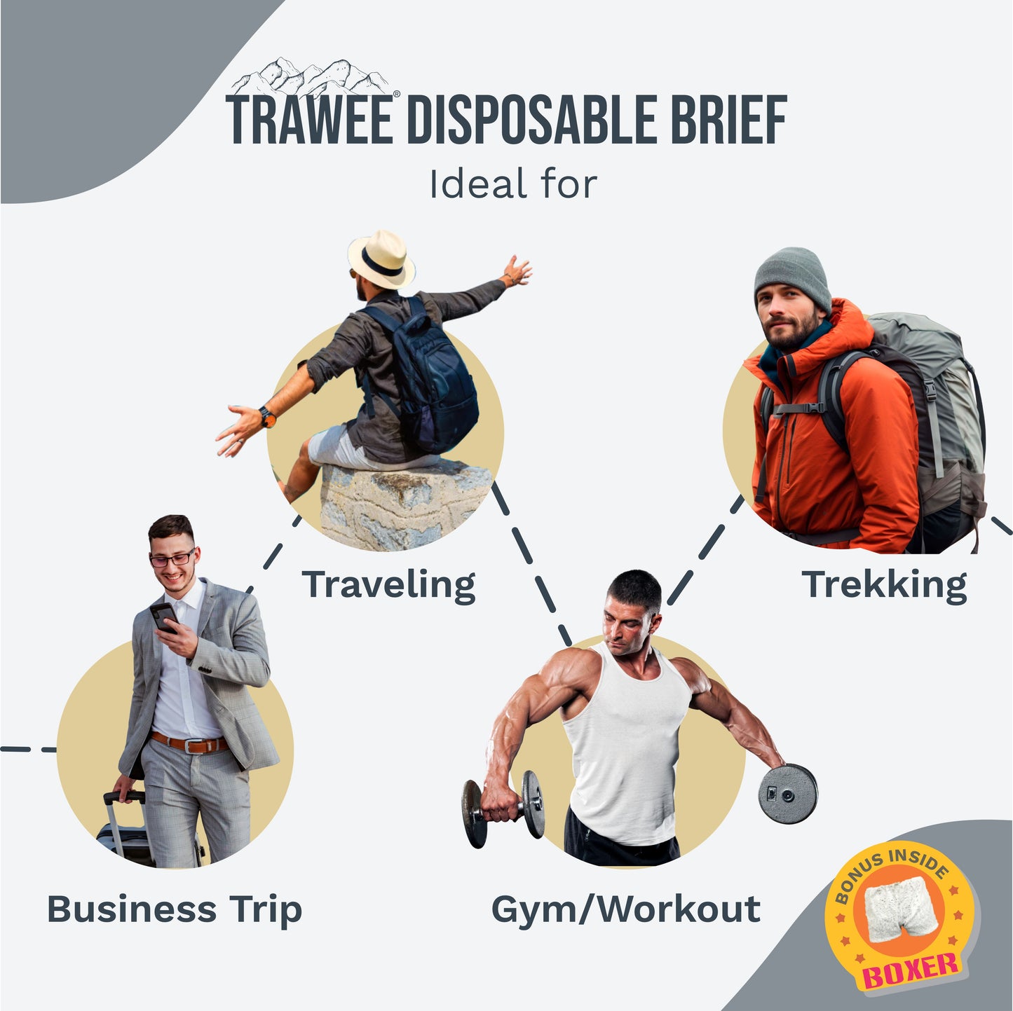 Trawee Disposable Men Brief with Free Boxer | Office, Daily Use, Travel, Spa,Night Wear| Prevents Infection| Anti Fungal & Anti Bacterial Underwear| Absorbs Sweat| Rash Free