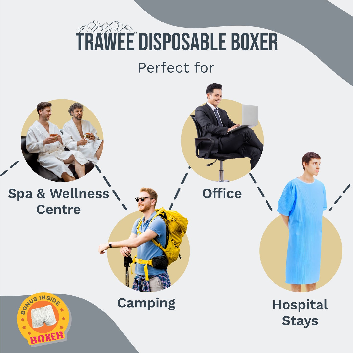 Trawee Disposable Men Brief with Free Boxer | Office, Daily Use, Travel, Spa,Night Wear| Prevents Infection| Anti Fungal & Anti Bacterial Underwear| Absorbs Sweat| Rash Free