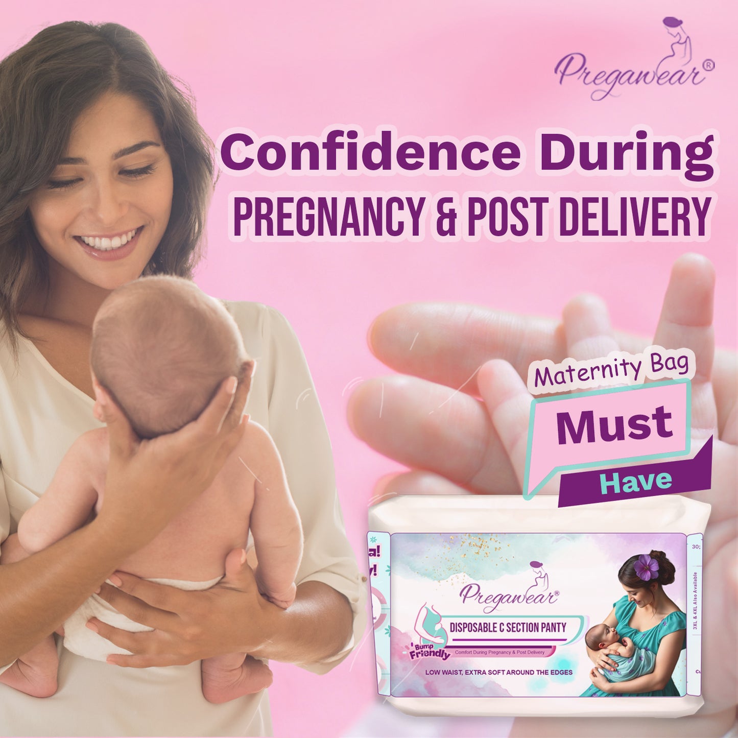 Pregawear Disposable C Section Panty | Low Waist Design Pregnancy Panties for Women| Maternity Panty After Delivery| Soft, Breathable, Antibacterial & Antifungal Full Coverage Underwear| Caesarean & Normal Delivery New Mothers