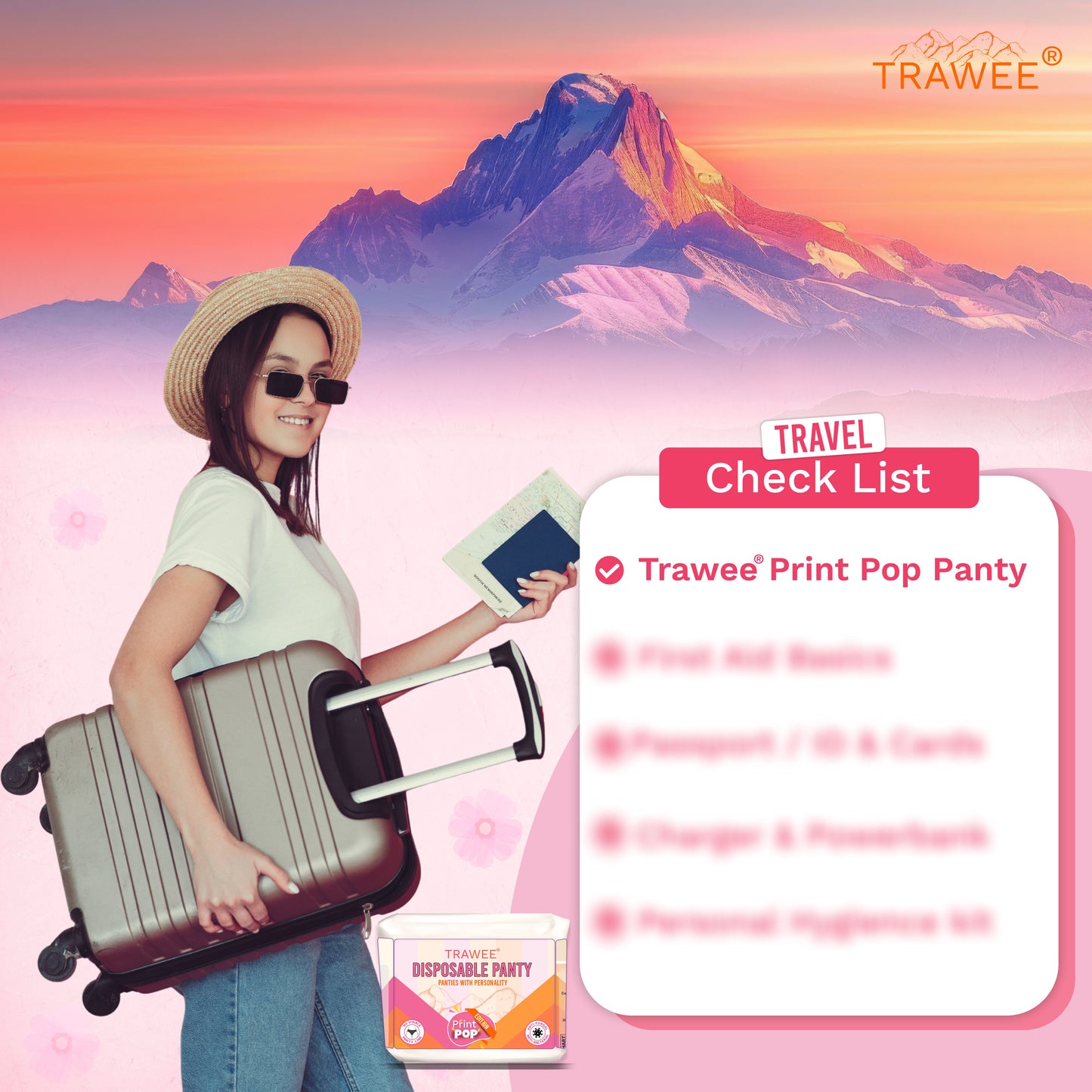 Trawee Women Disposable Panties| Print Pop Travel Underwear | Rash-Free, Breathable, Antibacterial, Antifungal| Prevents UTI| Perfect for Daily Use, Trips, Trekking & Vacations| No Laundry