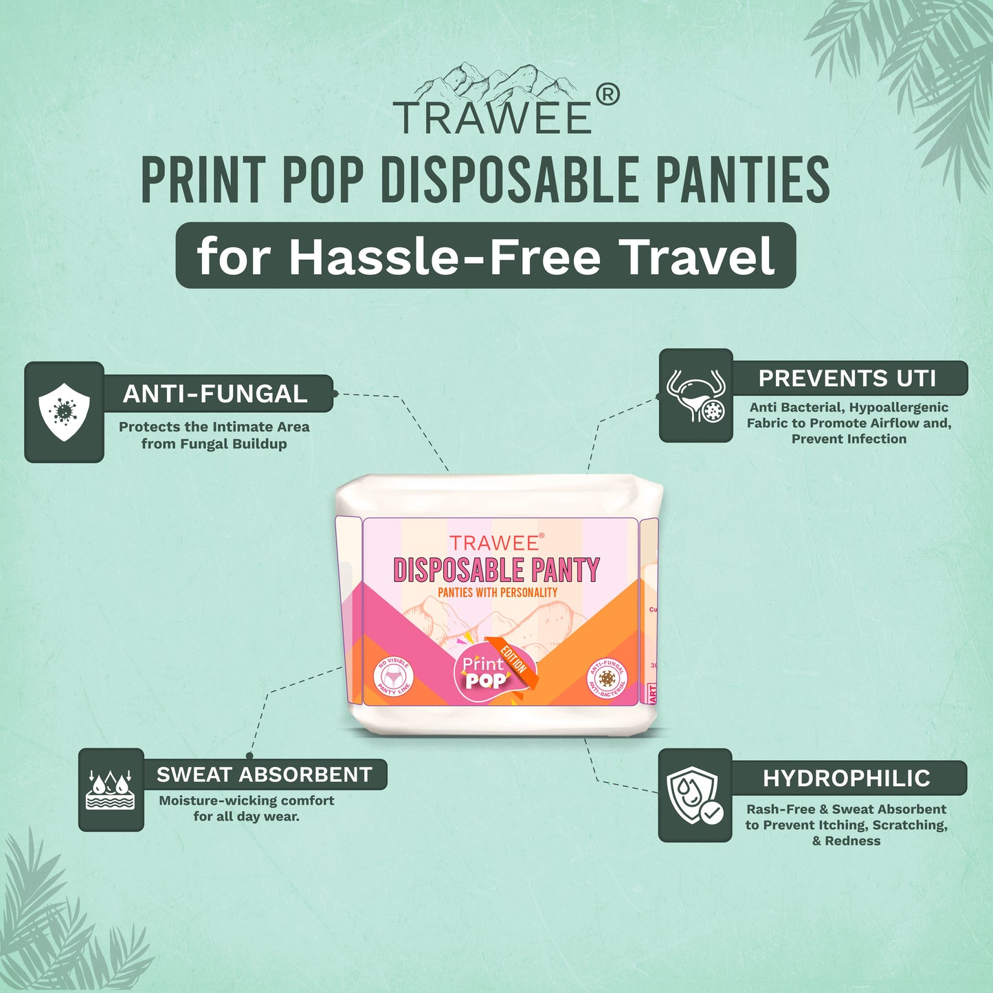 Trawee Women Disposable Innerwear| Print Pop Travel Panty | Rash-Free, Breathable, Antibacterial, Antifungal| Prevents UTI| Perfect for Daily Use, Trips, Trekking & Vacations| No Laundry