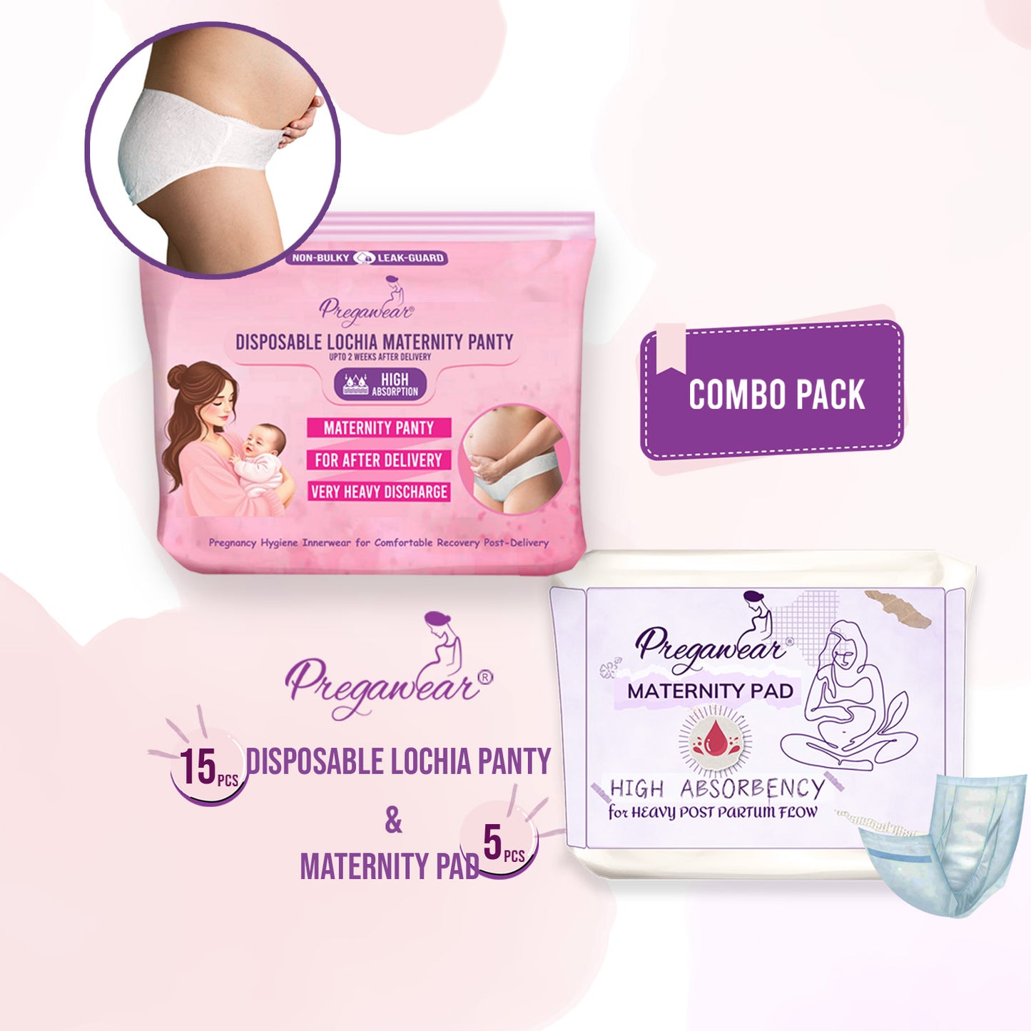 Pregawear Lochia Maternity Panty & Maternity Pad Combo| Heavy Flow | Post Delivery
