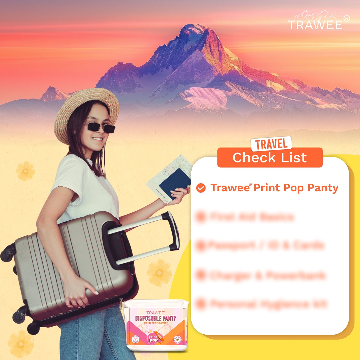 Trawee Women Disposable Innerwear| Print Pop Travel Panty | Rash-Free, Breathable, Antibacterial, Antifungal| Prevents UTI| Perfect for Daily Use, Trips, Trekking & Vacations| No Laundry - XL