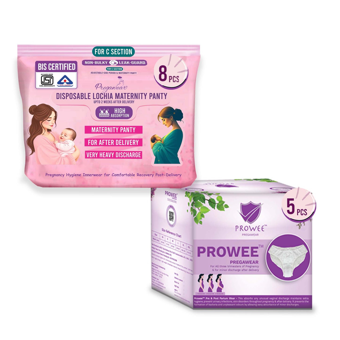 Pregawear Lochia Maternity Panty C Section & Regular Panties Combo| Antifungal, Antibacterial, Soft, Breathable, Leak-Proof Underwear for New Mothers| Heavy & Light Daily Discharge Pregnancy