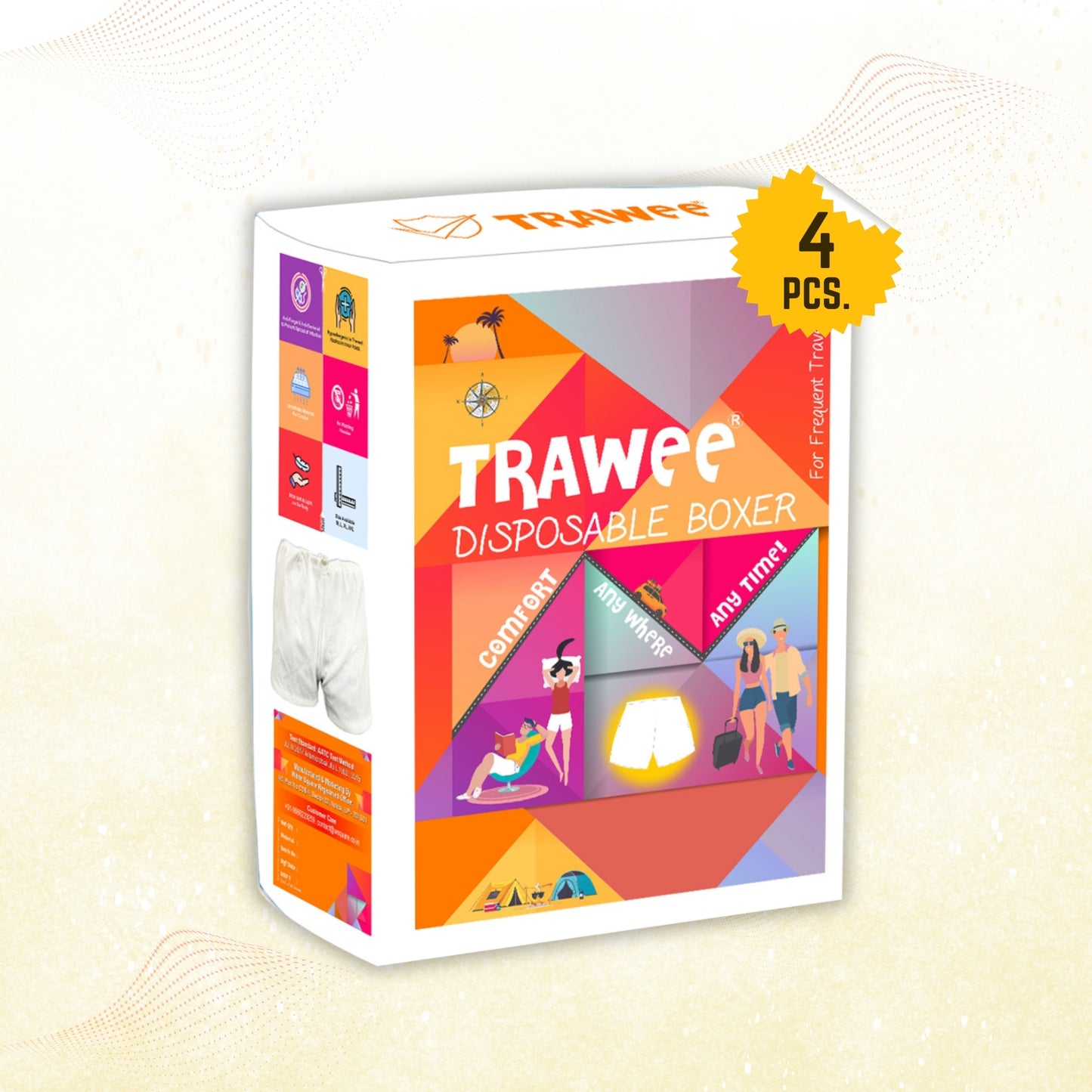 Trawee Boxer Style Disposable Travelers Hygiene Innerwear, Light Weight Fungal Protection. Trawee - Disposable Boxer