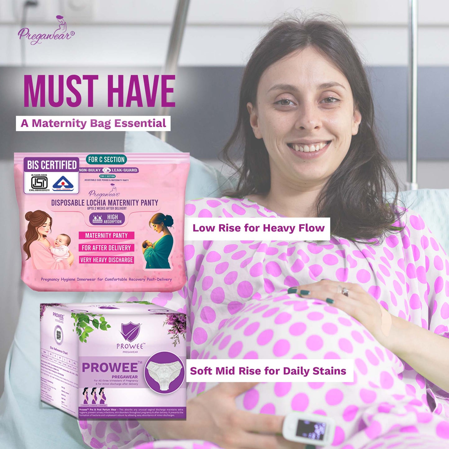 Pregawear Lochia Maternity Panty C Section & Regular Panties Combo| Antifungal, Antibacterial, Soft, Breathable, Leak-Proof Underwear for New Mothers| Heavy & Light Daily Discharge Pregnancy