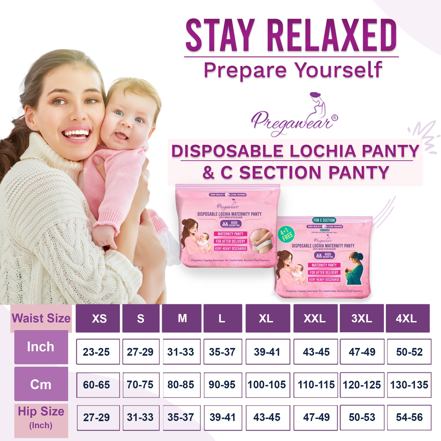 Pregawear Lochia & CS Maternity Panty Combo| Disposable Postpartum Underwear for Normal Delivery & C-Section Recovery| Antifungal, Antibacterial, Breathable, Leak-Proof Panties for New Mothers