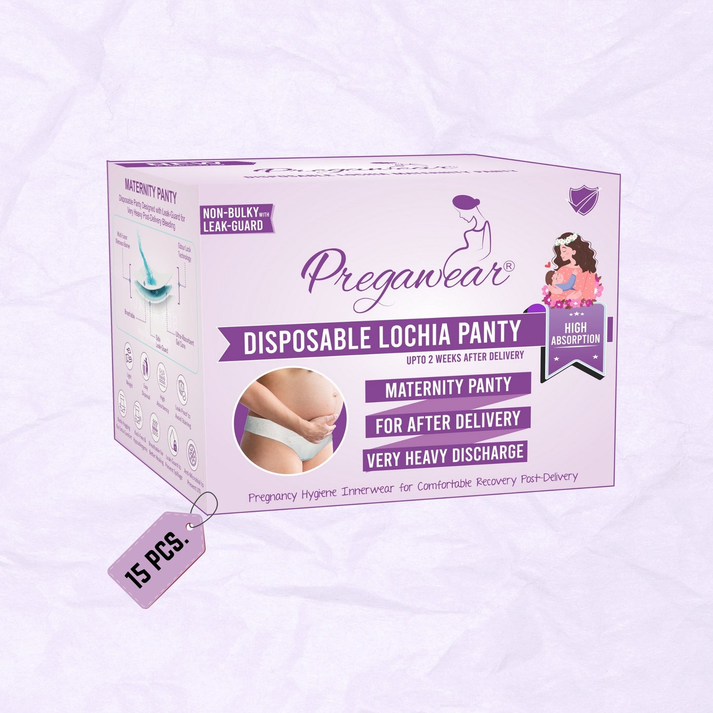 Lochia Maternity Panties (Disposable) with High Absorption Pad & Leak Guard for Extra Heavy Flow, Pregawear--Disposable Lochia Panty