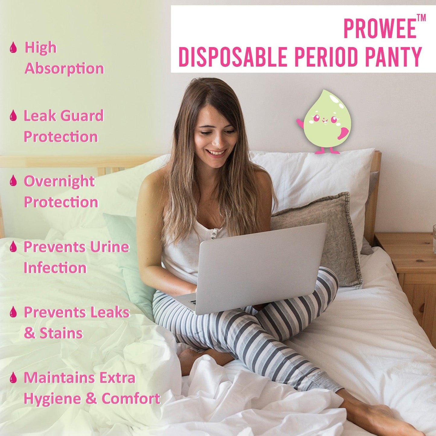 Prowee Disposable Period Panty for Heavy Flow 360 Degree Coverage with Leak Guard and Ultra-Absorbent Core - Prowee