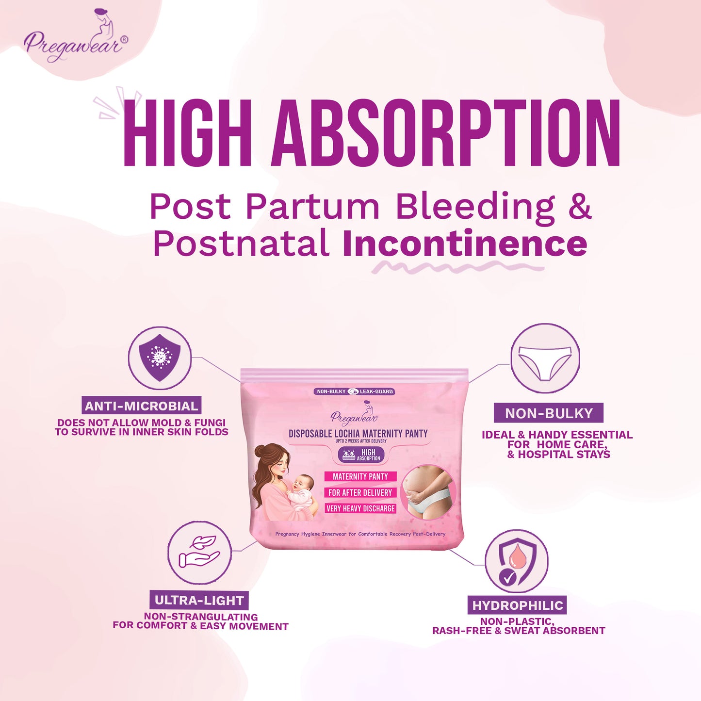 Pregawear Lochia Maternity Panty & Regular Disposable Panty Combo | Antifungal, Antibacterial Underwear for New Mothers | Soft, Breathable, Leak-Proof Panties for Heavy Lochia & Light Daily Discharge
