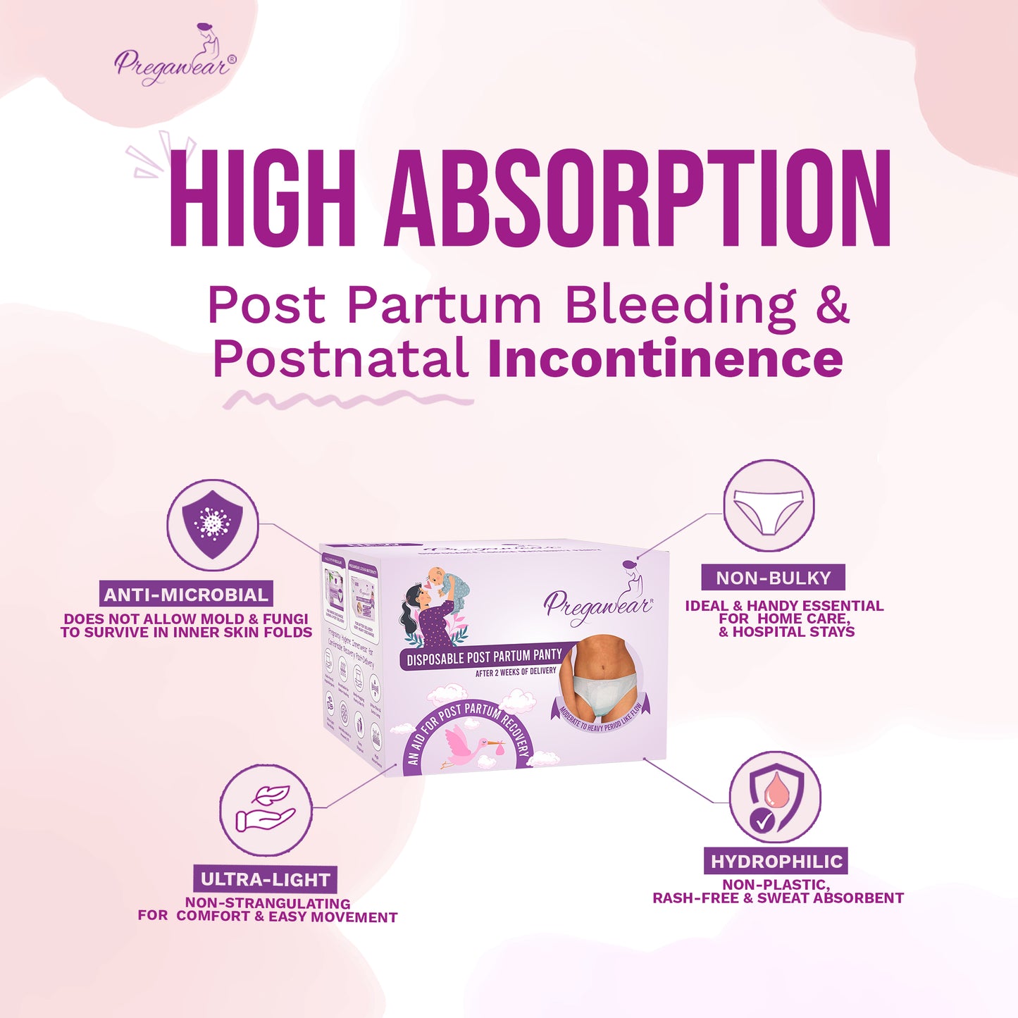 Pregawear Postpartum Panty & Disposable Panties Combo| Heavy Flow & Light Discharge| Soft Breathable Leak-Proof Underwear for New Mothers| Comfortable Rash-Free Pregnancy & After Delivery Care