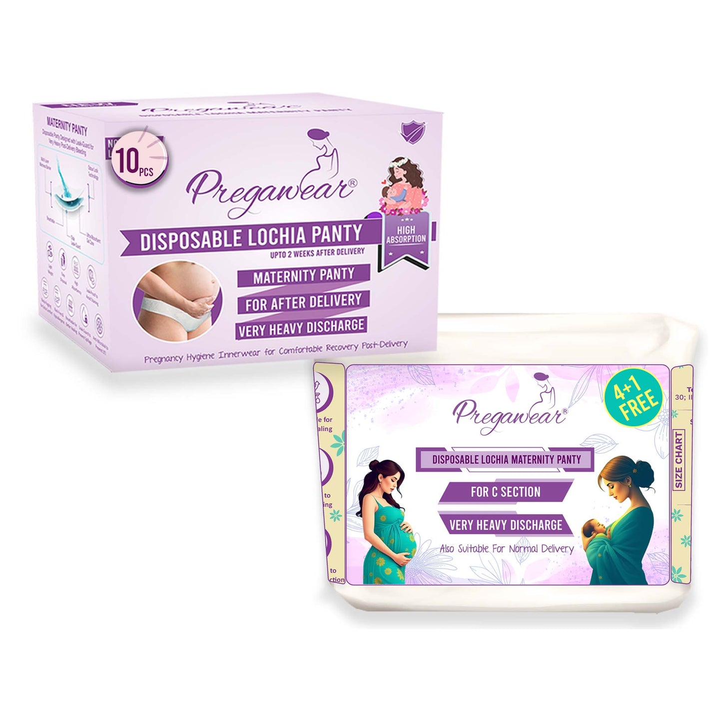 Pregawear Lochia & CS Maternity Panty Combo| Disposable Postpartum Underwear for Normal Delivery & C-Section Recovery| Antifungal, Antibacterial, Breathable, Leak-Proof Panties for New Mothers
