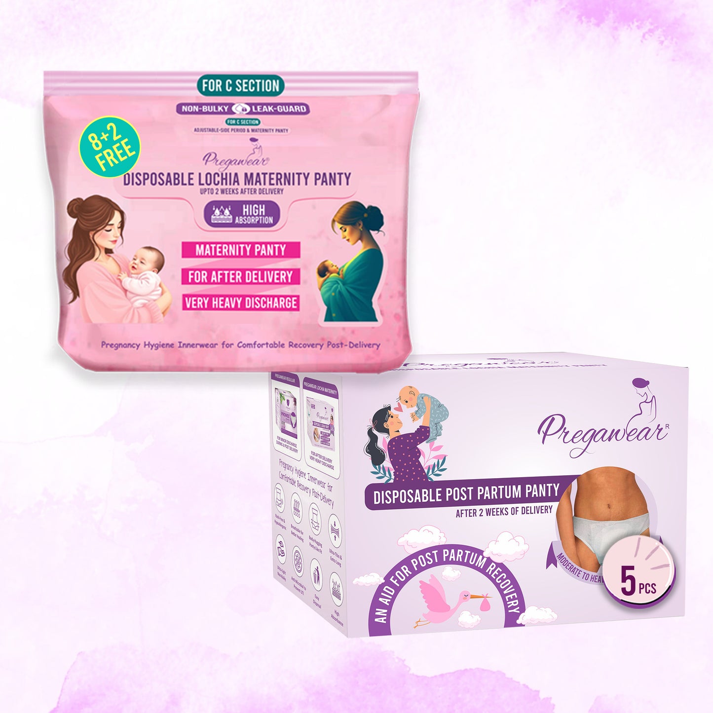 Pregawear C-Section Maternity Panty & Disposable Postpartum Panty Combo | Low Rise C Section Underwear with Ultra Thin, Leak-Proof, Antibacterial Antifungal Mid Waist After Delivery Care