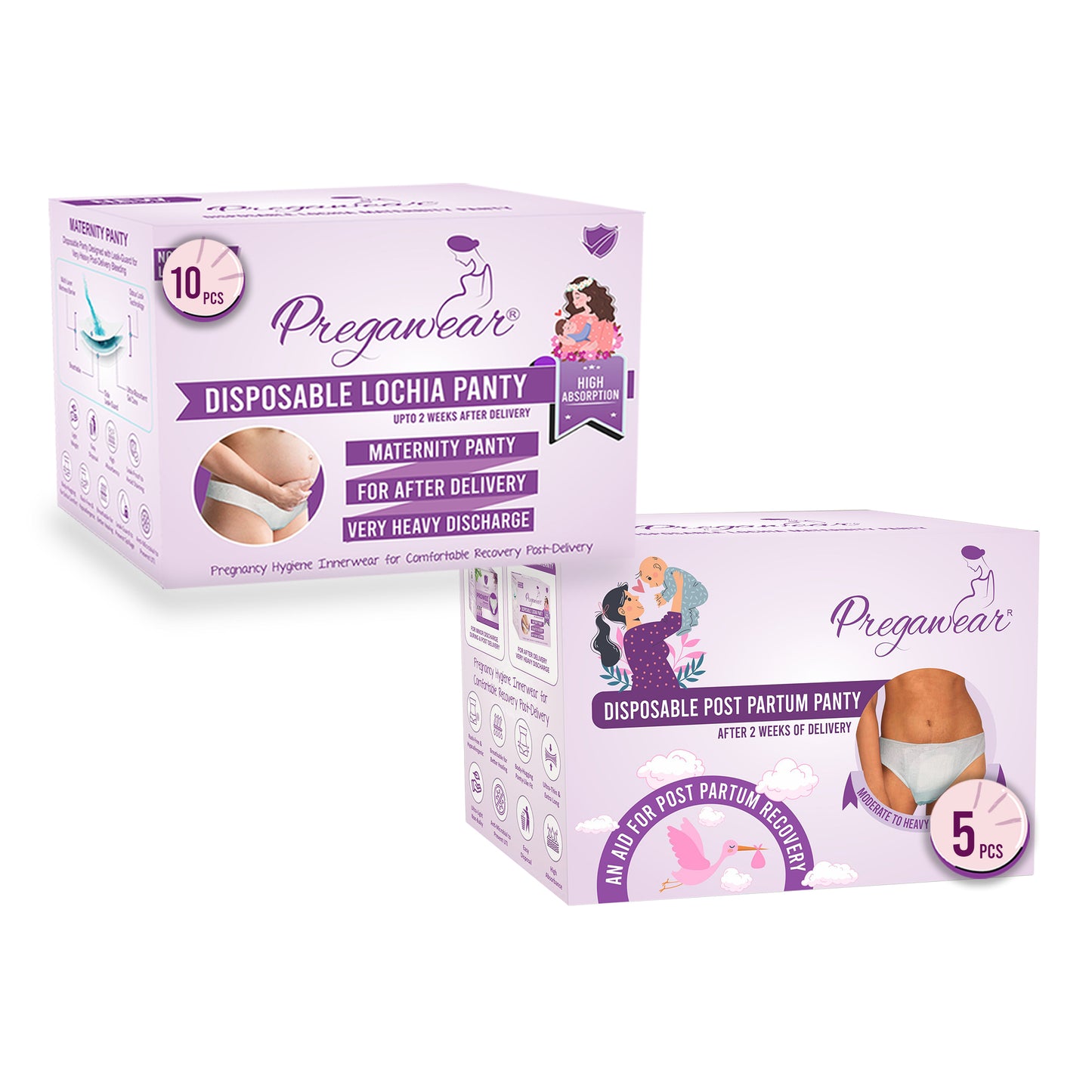 "Pregawear Lochia Maternity Panty(5) & Postpartum Panty(5) Combo | Disposable Antifungal Antibacterial Innerwear for New Mothers | Soft, Breathable, Leak-Proof Panties After Delivery Care  "