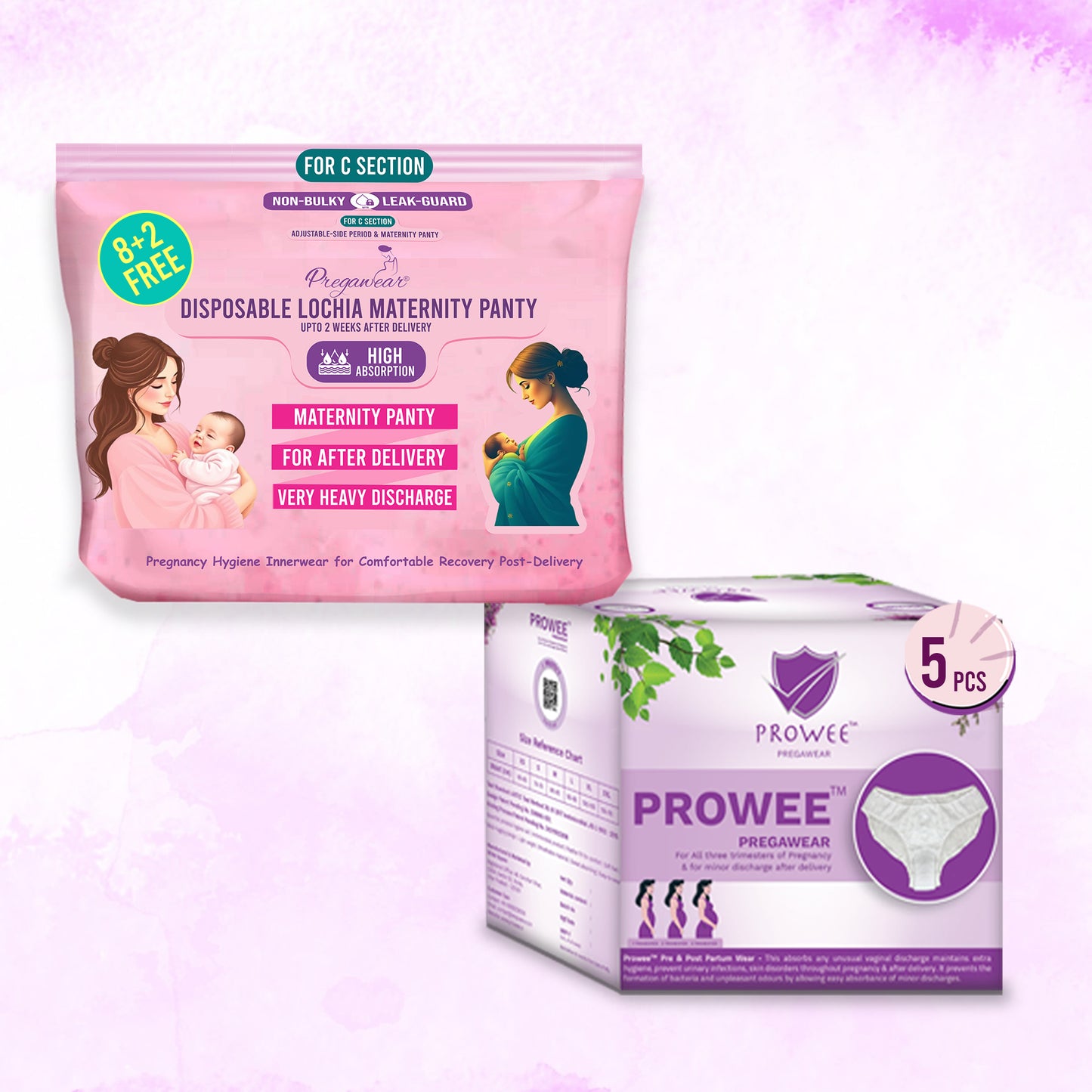 Pregawear Lochia Maternity Panty C Section & Regular Panties Combo| Antifungal, Antibacterial, Soft, Breathable, Leak-Proof Underwear for New Mothers| Heavy & Light Daily Discharge Pregnancy