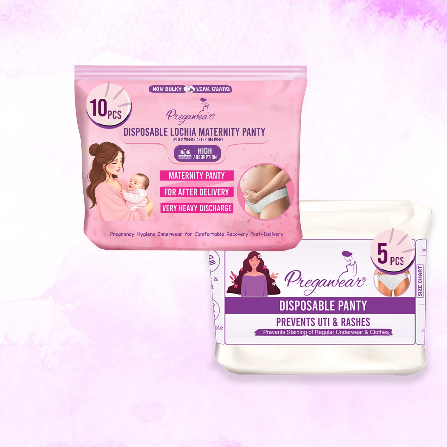 Pregawear Lochia Maternity Panty  & Disposable Panties Combo| Leak-Proof, Rash-Free, Antifungal, Antibacterial Hygiene Underwear for Comfortable Recovery| Skin-Friendly After Delivery Care