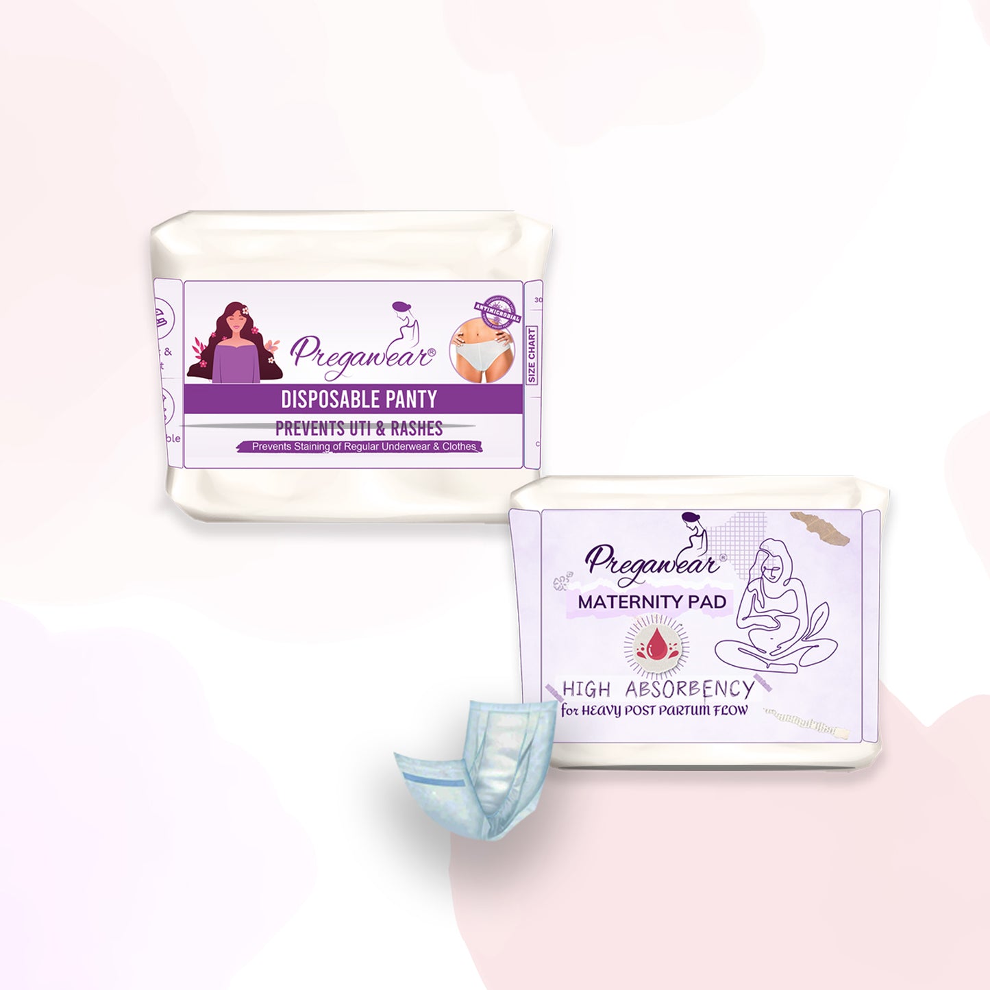 Pregawear Disposable Panty & Maternity Pad Combo | New Mom After Delivery Underwear|Rash Free Panties for Women