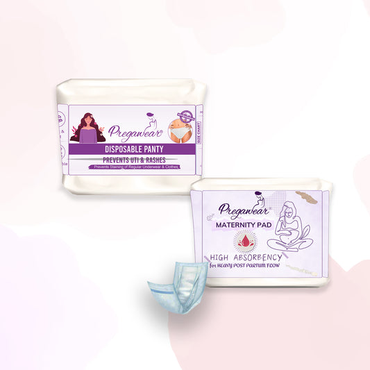 Pregawear Disposable Panty & Maternity Pad Combo | New Mom After Delivery Underwear|Rash Free Panties for Women