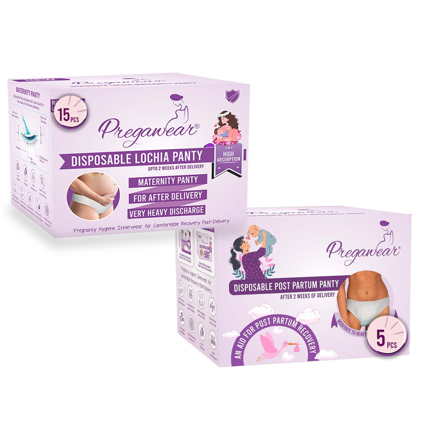 "Pregawear Lochia Maternity Panty(5) & Postpartum Panty(5) Combo | Disposable Antifungal Antibacterial Innerwear for New Mothers | Soft, Breathable, Leak-Proof Panties After Delivery Care  "