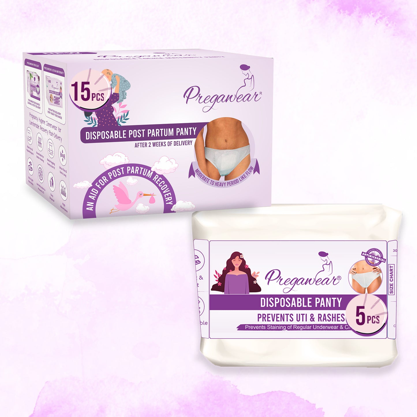 Pregawear Post Partum Maternity Panty & Disposable Panties Combo| Leak-Proof, Anti-Rash, Antibacterial, Antifungal Hygiene Underwear for Comfortable Recovery| After Delivery Skin-Friendly Care