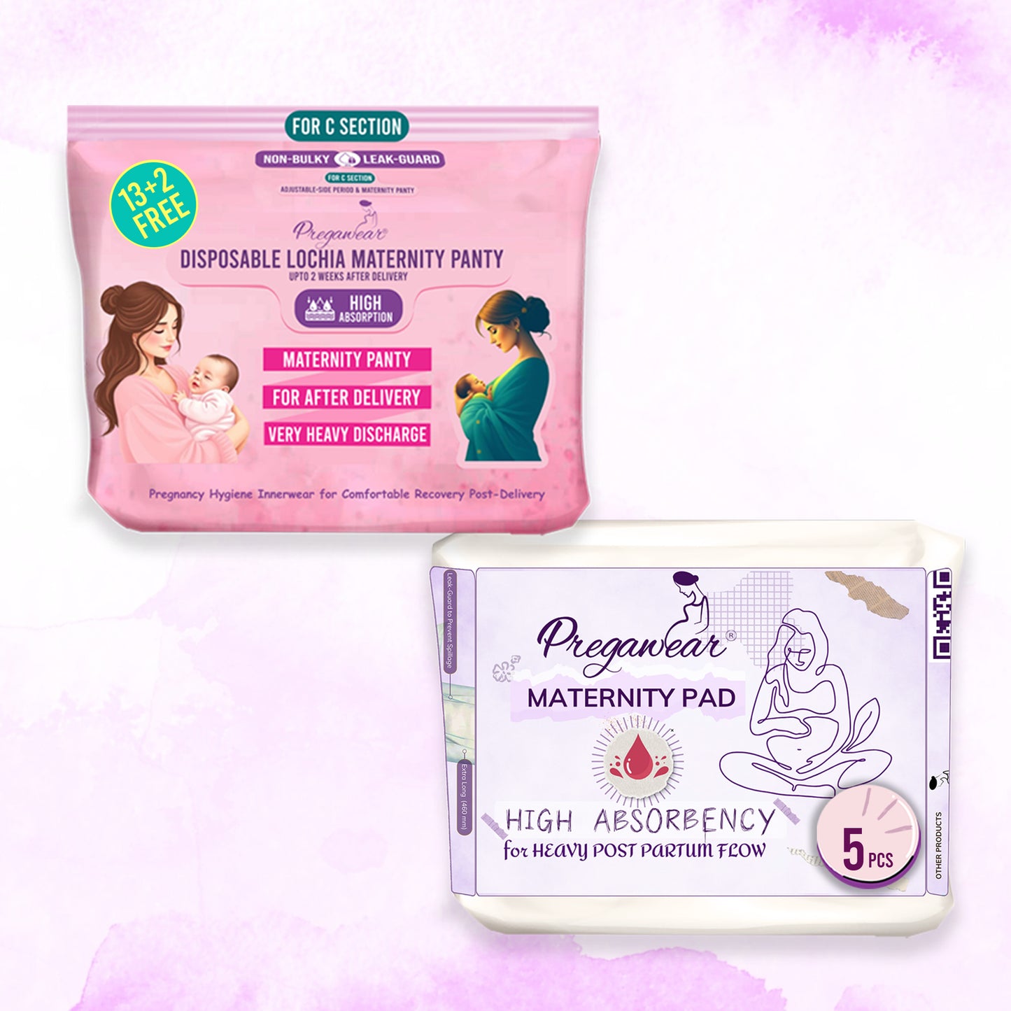 Pregawear Lochia Maternity Panty for C Section & Maternity Pad Combo for Heavy Flow Post Delivery